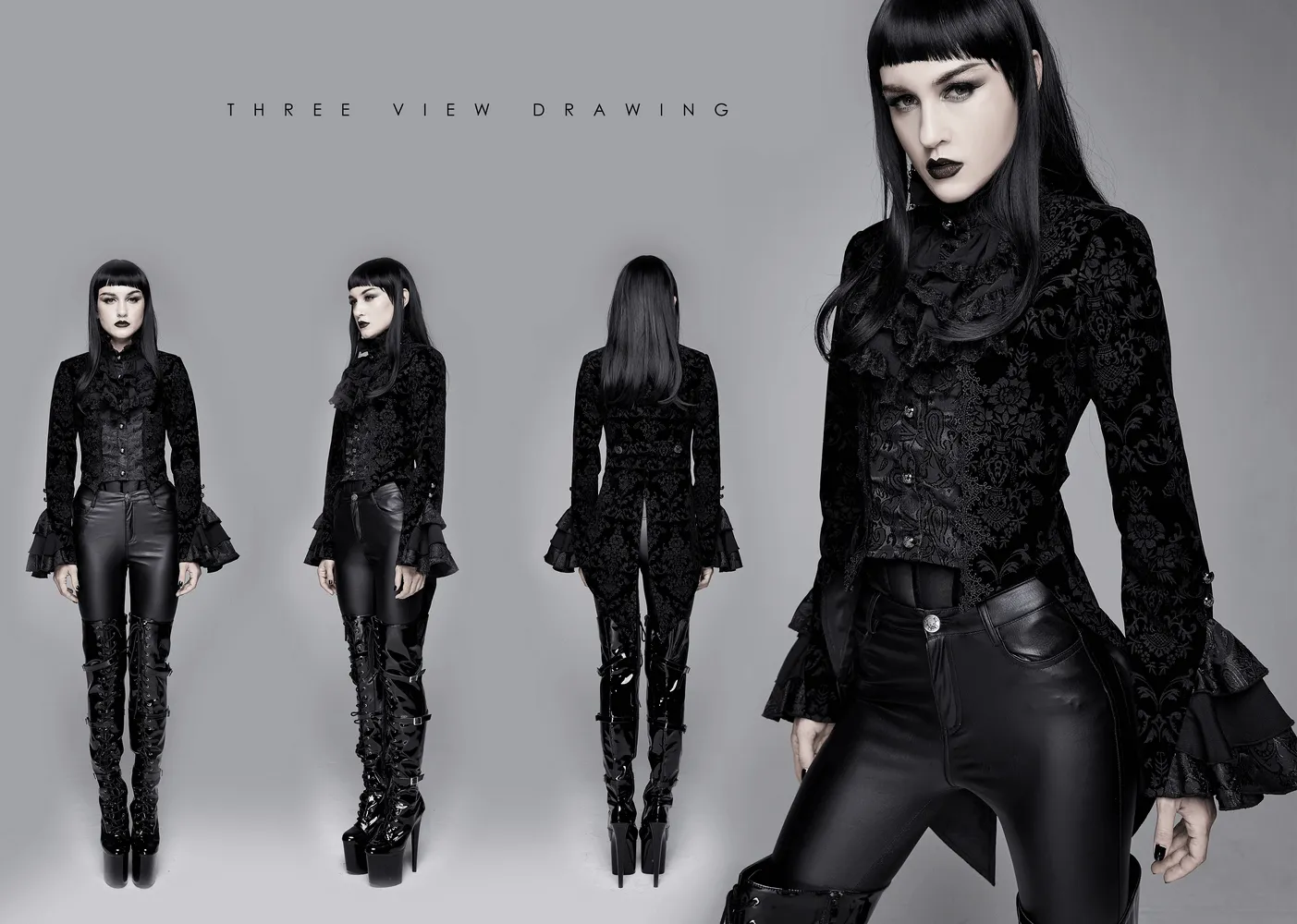 Gothic Ruffle Jacket with Lace Sleeves for Women