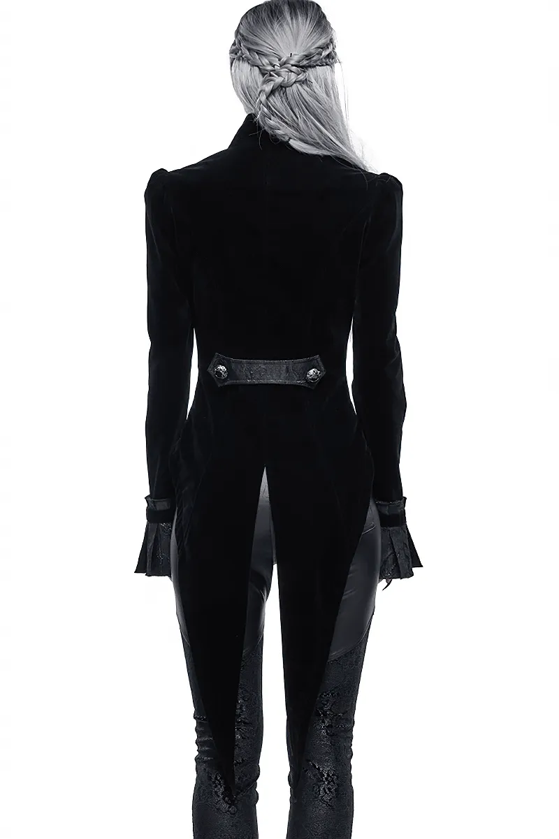 Gothic Style Cutout Splice Swallow-tailed Jacket / Appliqued Women's Velvet Jackets