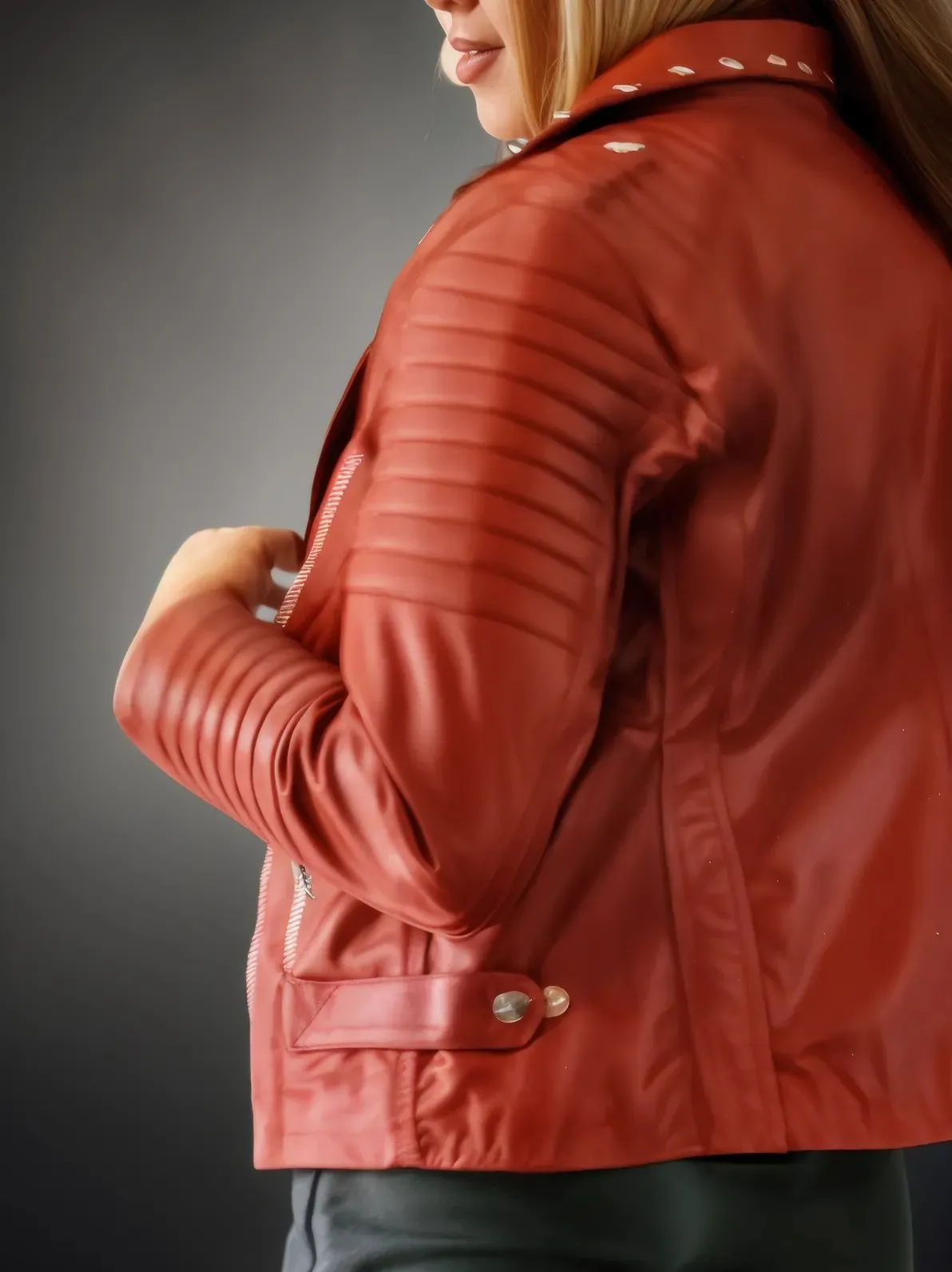 Handcrafted Women's Sheepskin Leather Biker Jacket – Premium Biker Style Red