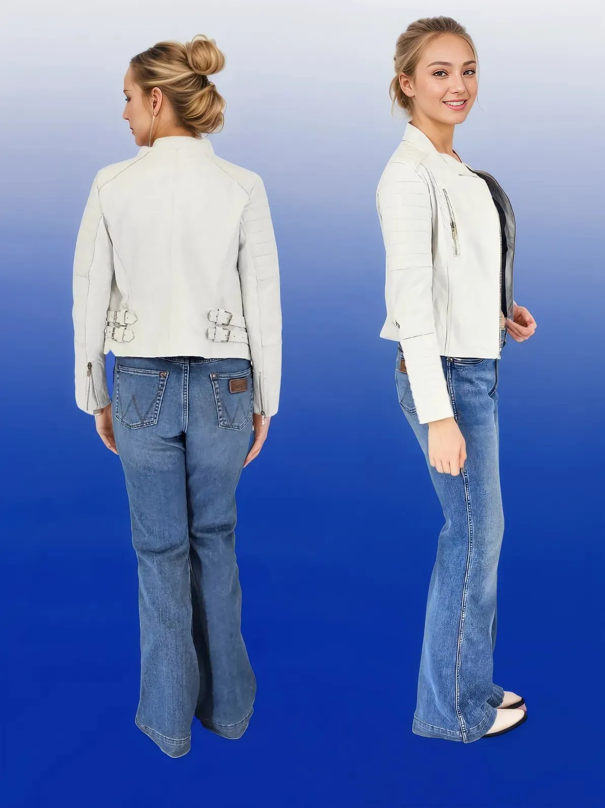 Handcrafted Women's Sheepskin Leather Biker Jacket – Premium Biker Style White