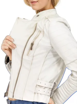 Handcrafted Women's Sheepskin Leather Biker Jacket – Premium Biker Style White