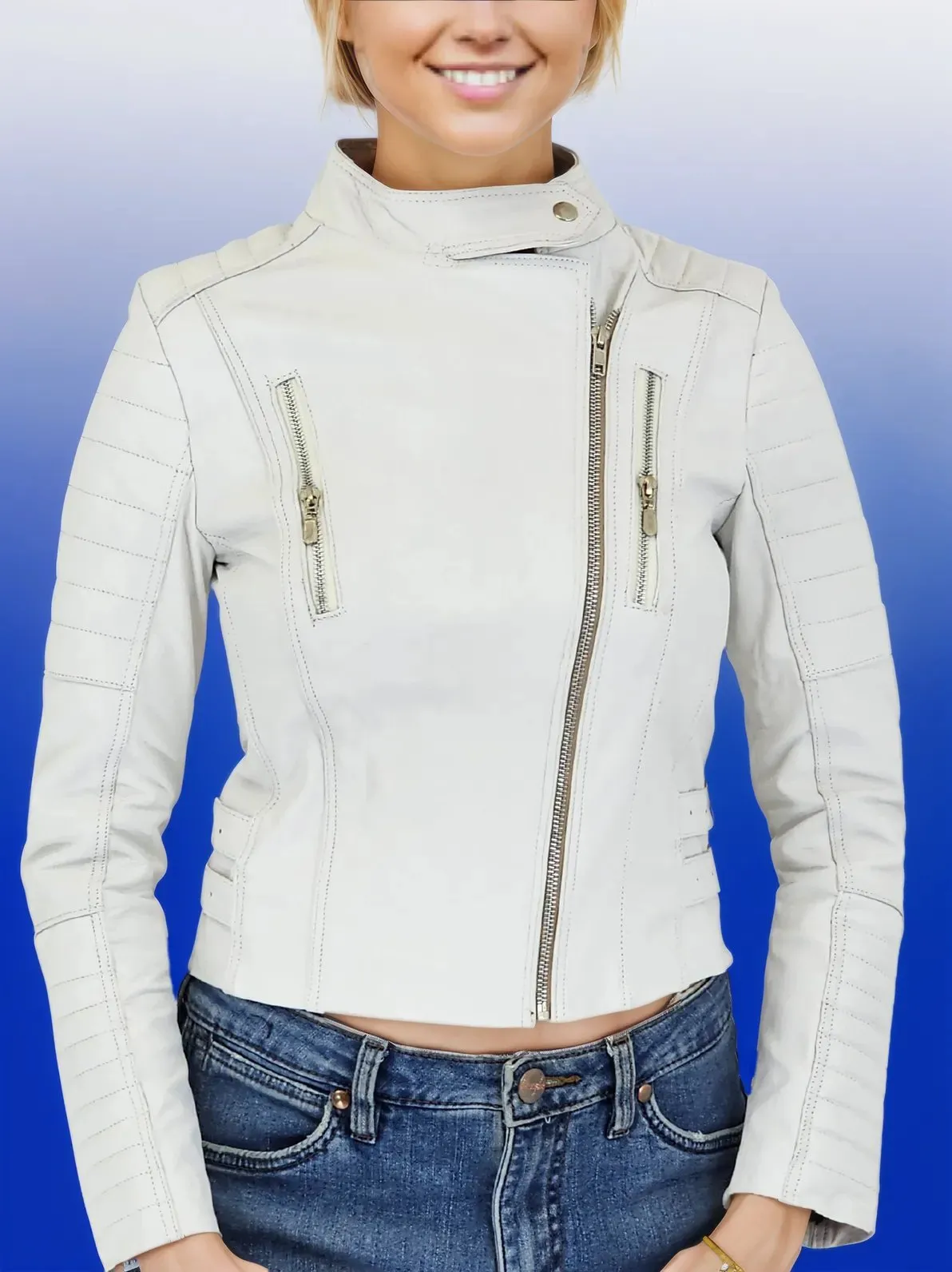 Handcrafted Women's Sheepskin Leather Biker Jacket – Premium Biker Style White