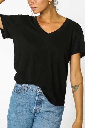 Hendrix Basic Cotton V Neck Tee in True Black