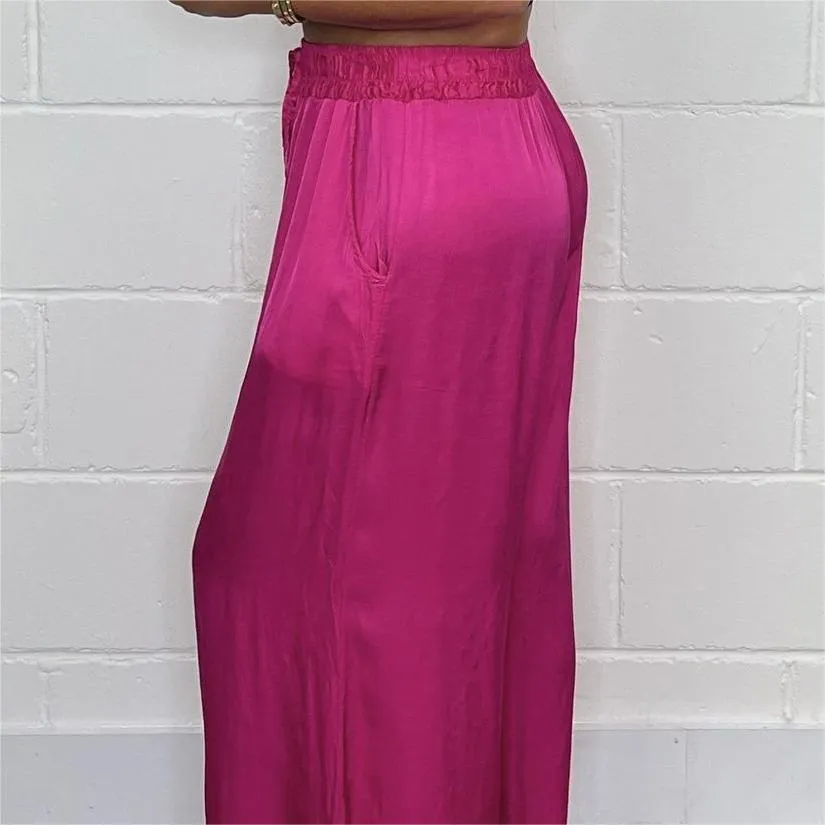 Hot SaleStylish Drawstring Waist Straight Leg Smooth Loose Trousers with Pockets