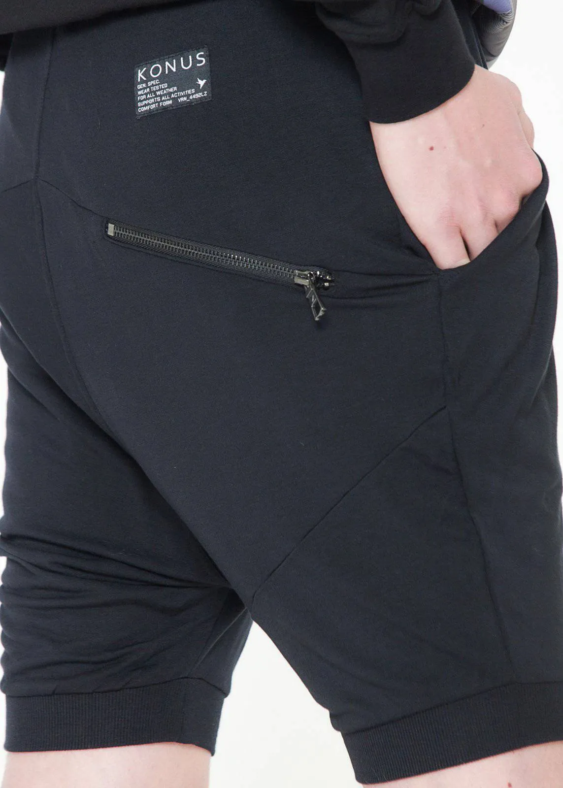 Konus Men's Rib Cuffed Shorts in Light Weight Knit Fabric in Black