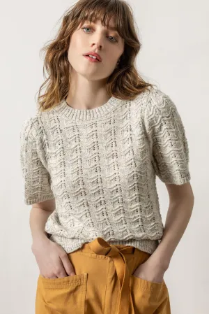 Lilla P Flecked Slub Short Sleeve Crewneck Sweater