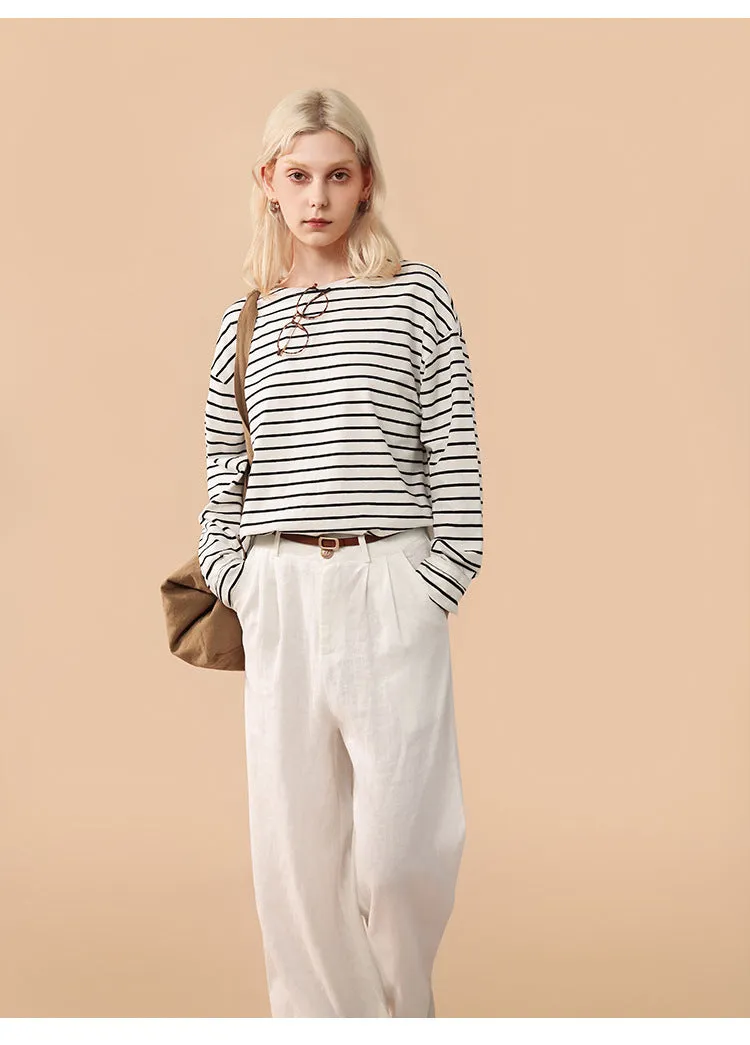 Linen blend straight leg trousers