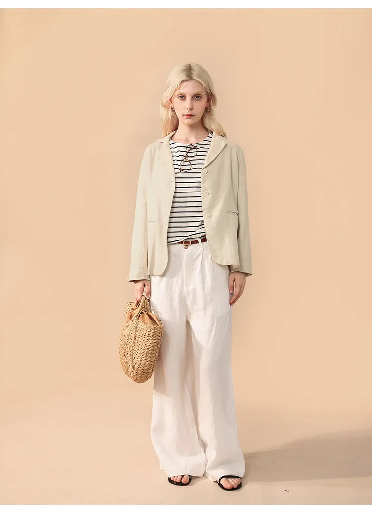 Linen blend straight leg trousers