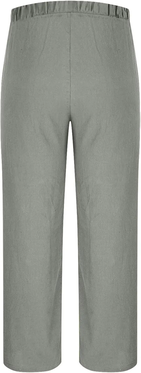 Linen Pants Men Casual Drawstring Loose Fit Beach Summer Pants with Pockets Lightweight Comfy Yoga Trousers