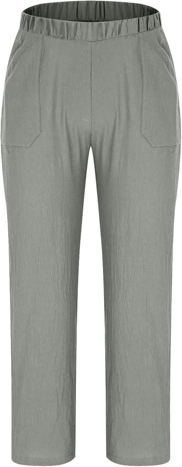 Linen Pants Men Casual Drawstring Loose Fit Beach Summer Pants with Pockets Lightweight Comfy Yoga Trousers