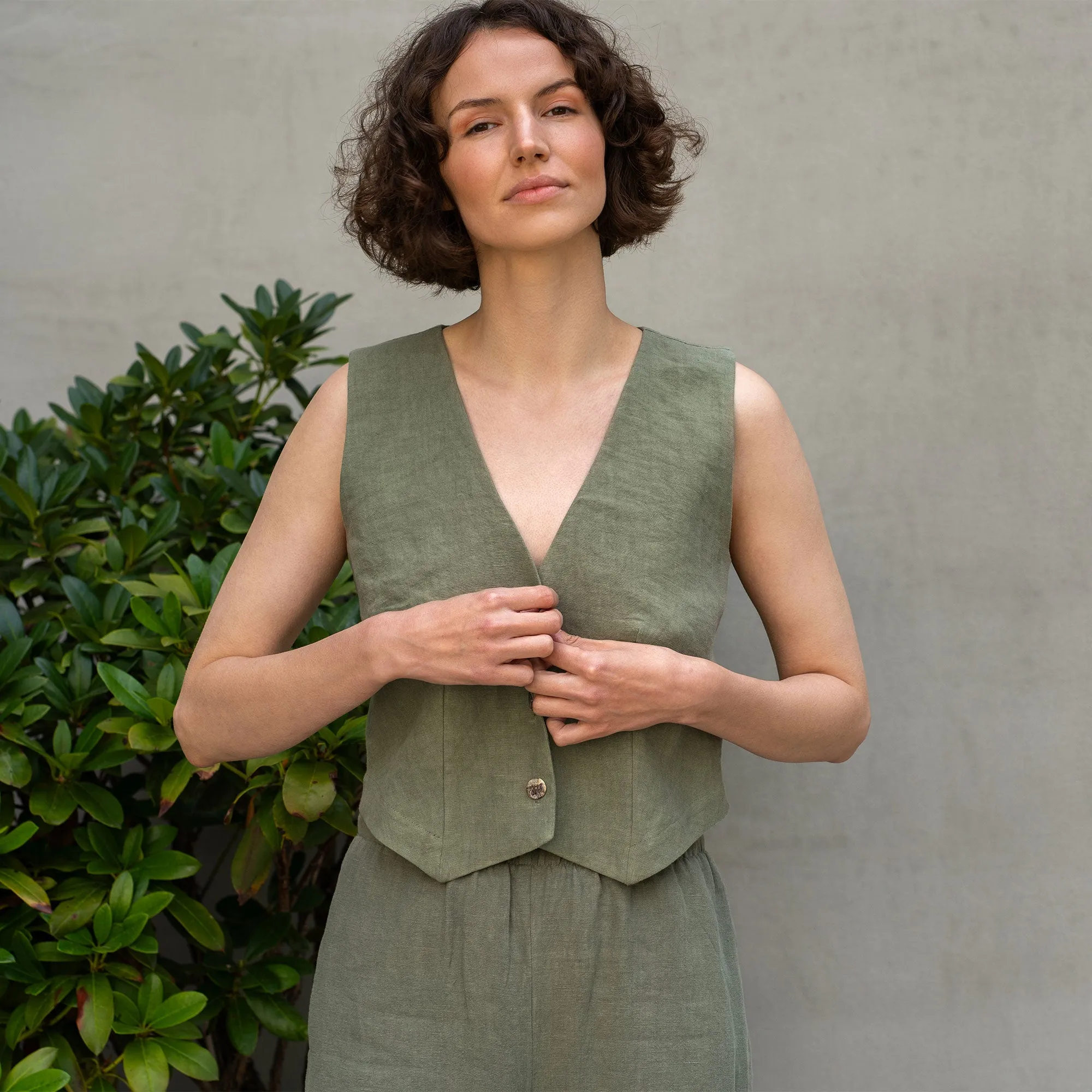 Linen Vest & Wide Leg Pants 2-Piece