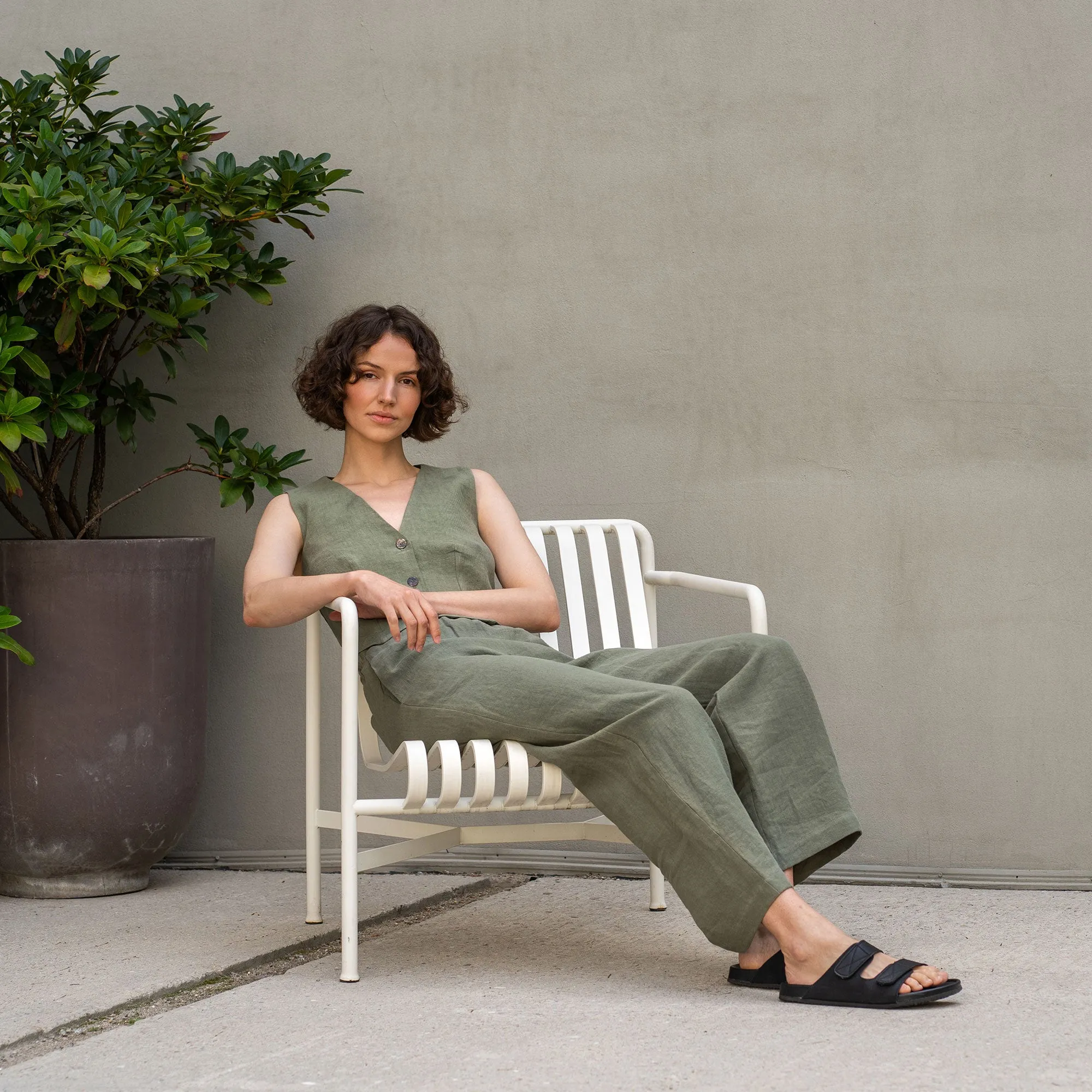 Linen Vest & Wide Leg Pants 2-Piece