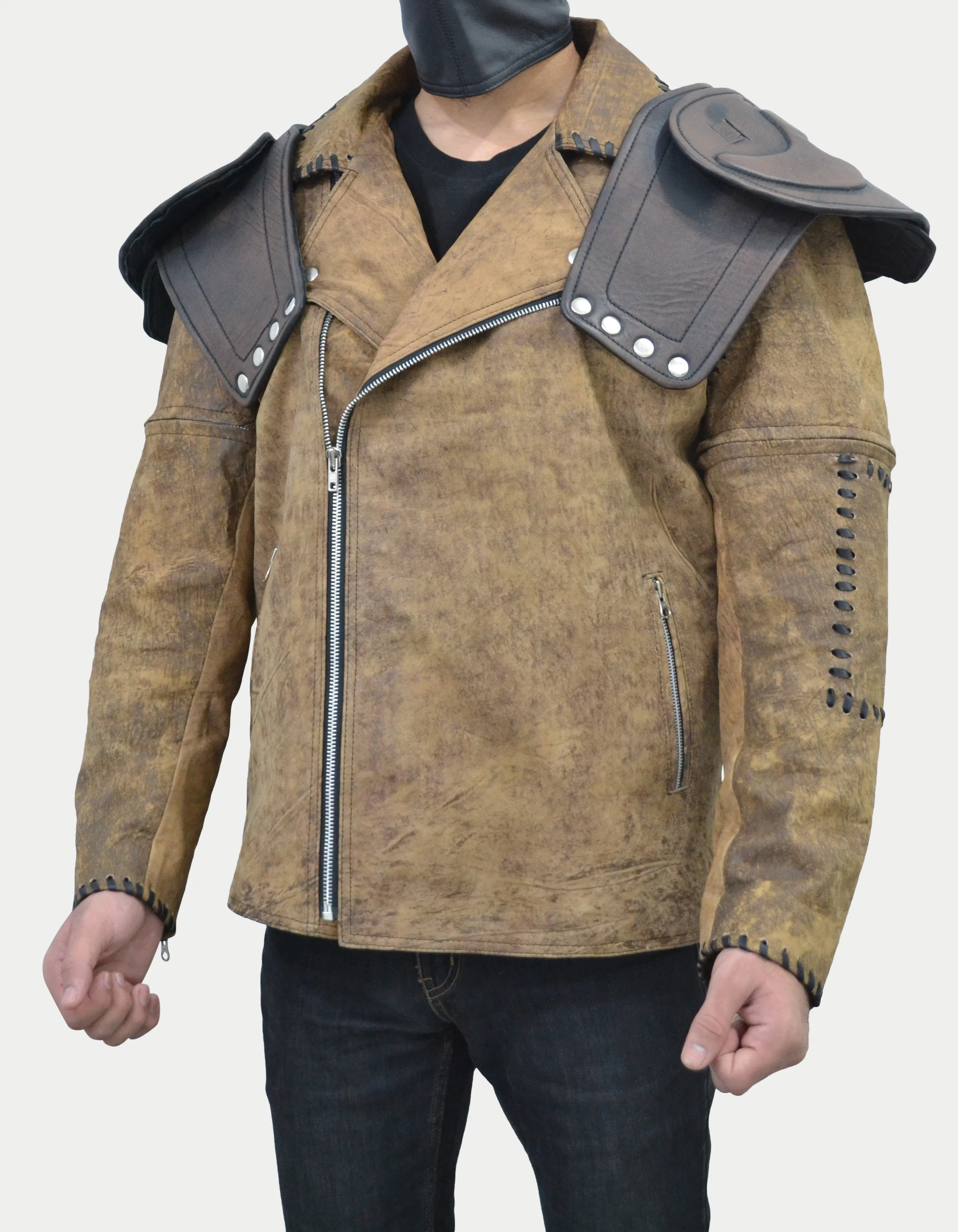 Mad Max 4 Fury Road Tom Hardy Double Pads Removable sleeves Distressed Leather Biker Jacket