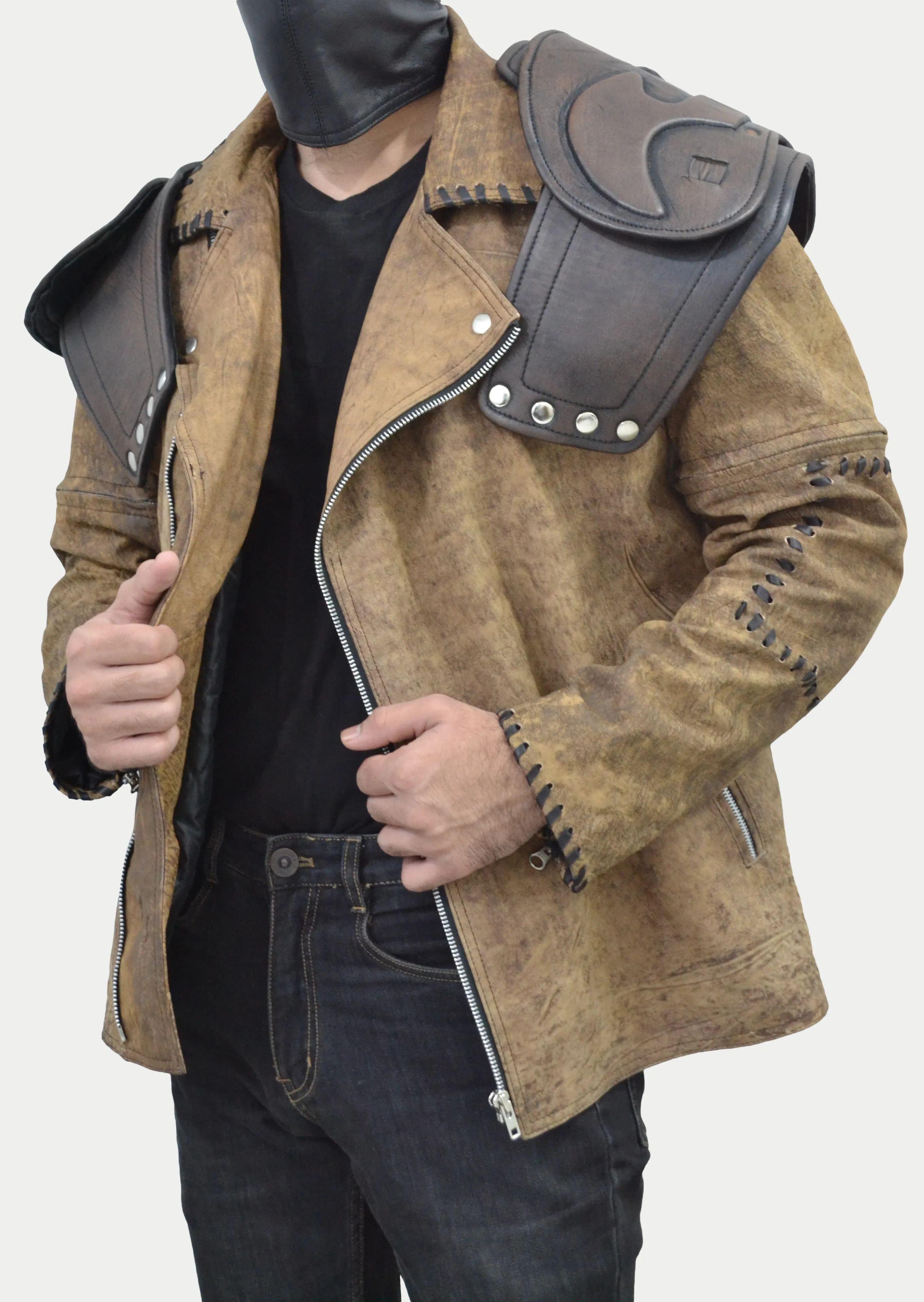 Mad Max 4 Fury Road Tom Hardy Double Pads Removable sleeves Distressed Leather Biker Jacket