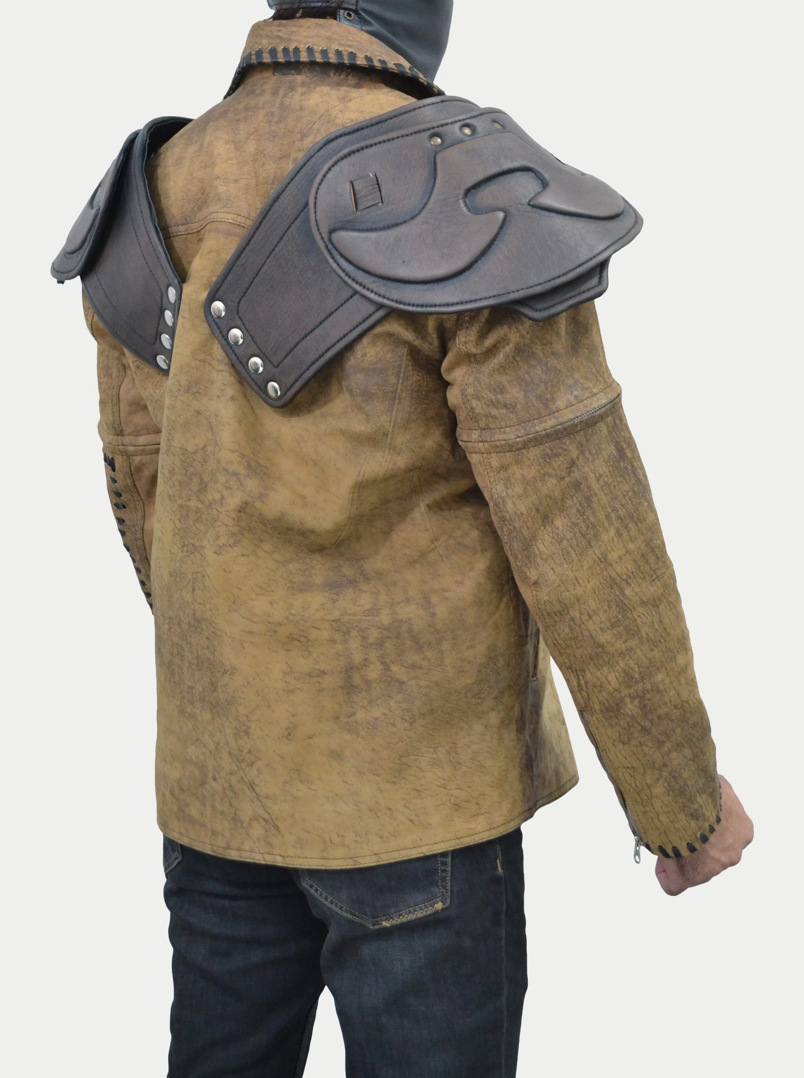 Mad Max 4 Fury Road Tom Hardy Double Pads Removable sleeves Distressed Leather Biker Jacket