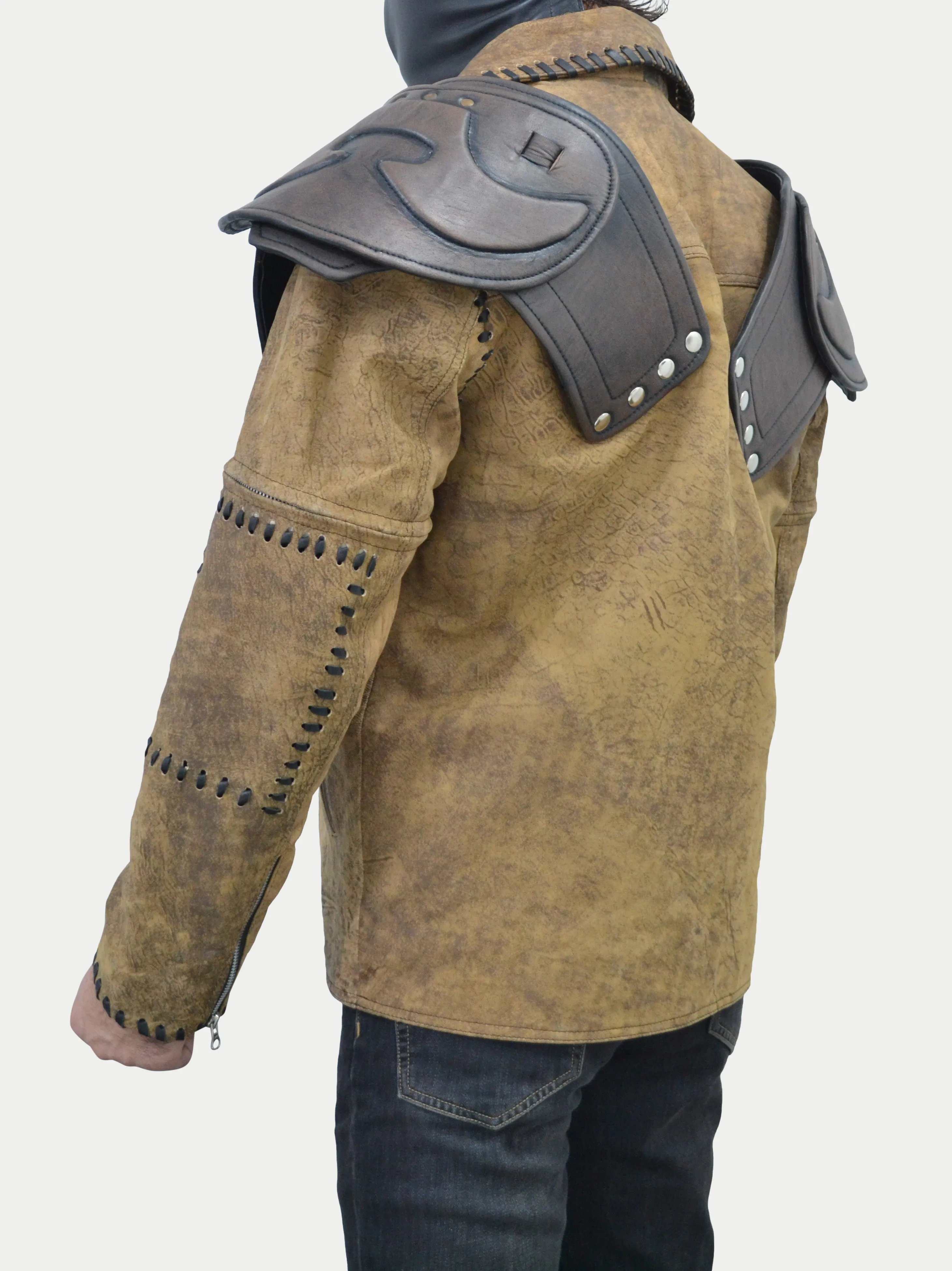 Mad Max 4 Fury Road Tom Hardy Double Pads Removable sleeves Distressed Leather Biker Jacket