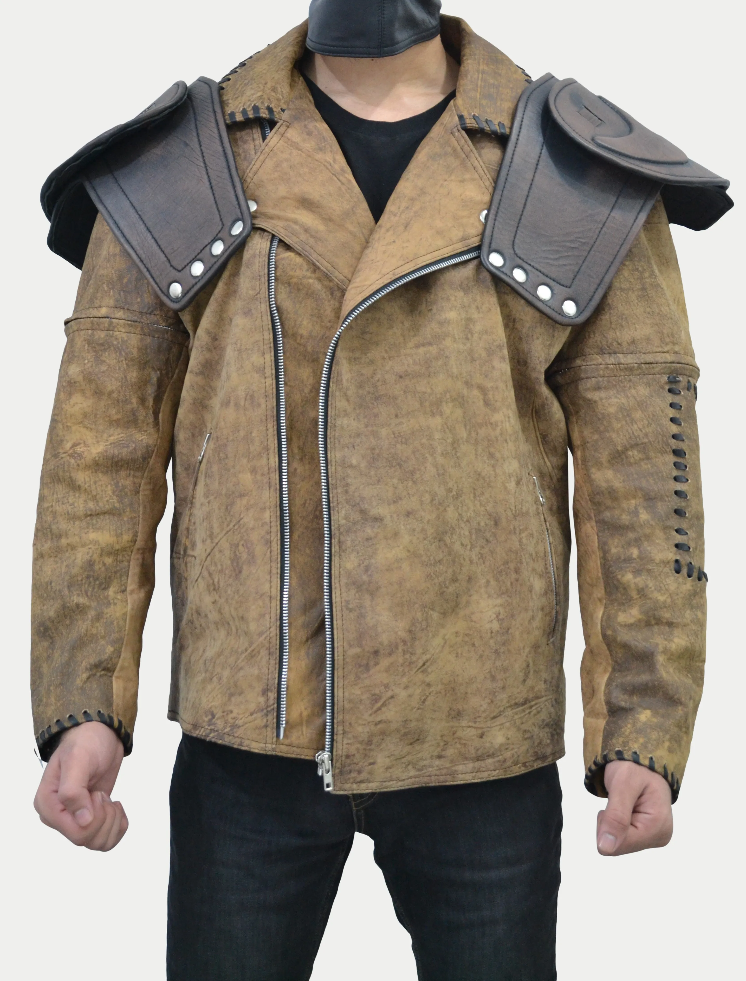 Mad Max 4 Fury Road Tom Hardy Double Pads Removable sleeves Distressed Leather Biker Jacket
