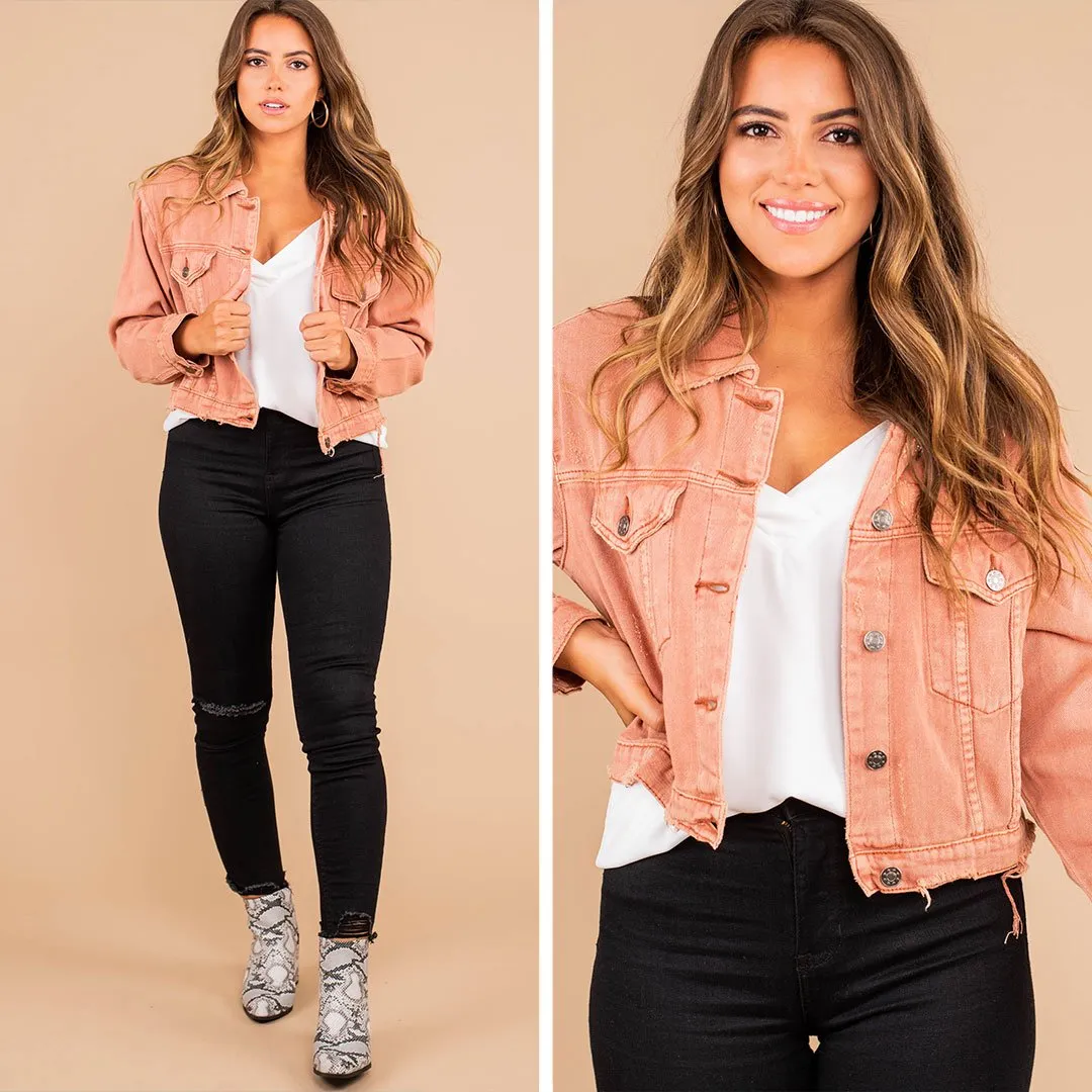 Make An Appearance Clay Orange Denim Jacket