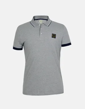 Men Plain Solid Stripe Collar Short Sleeve Polo Shirt-Grey