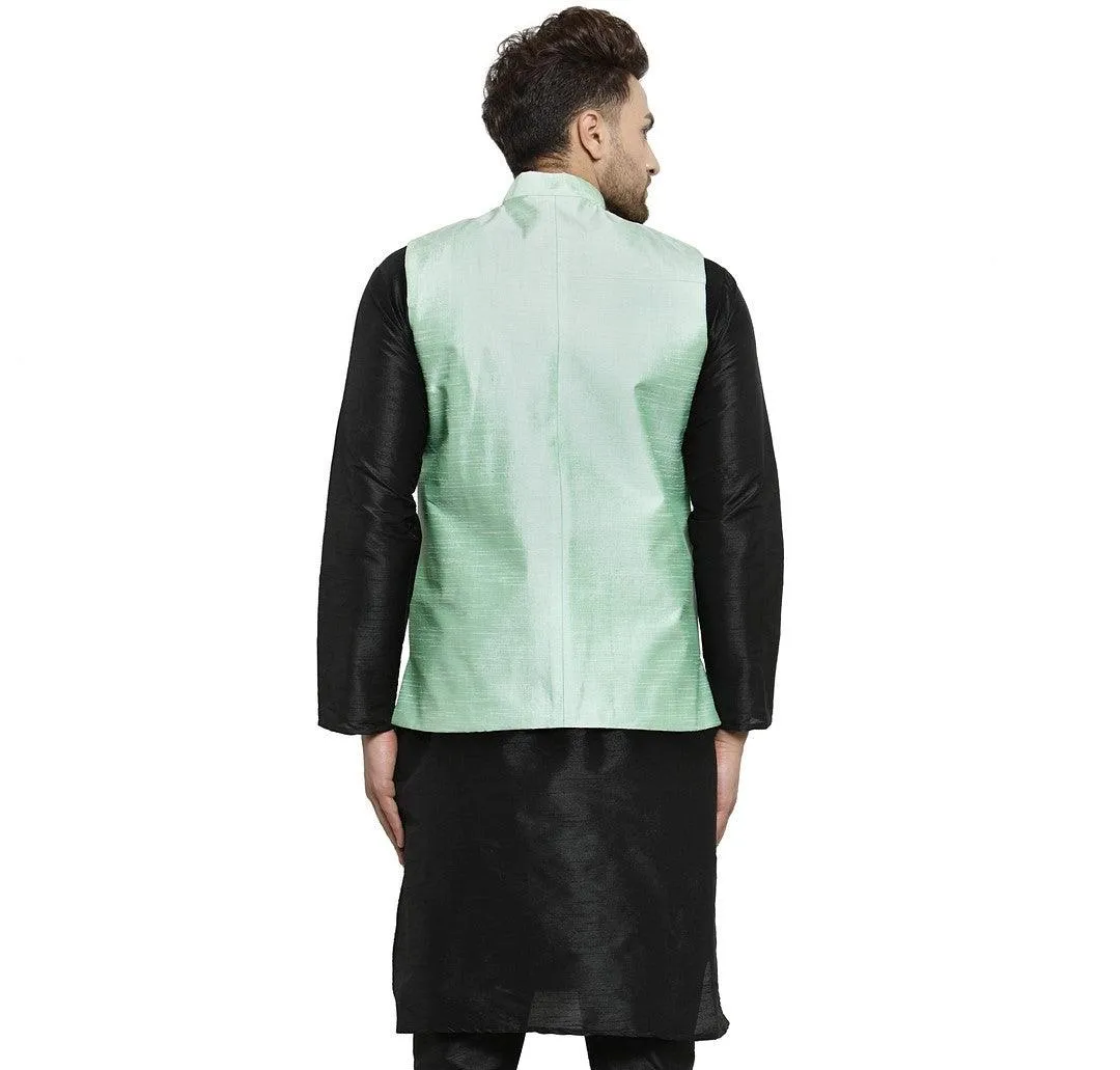 Men's Light Green Solid Nehru Jacket - Benstoke