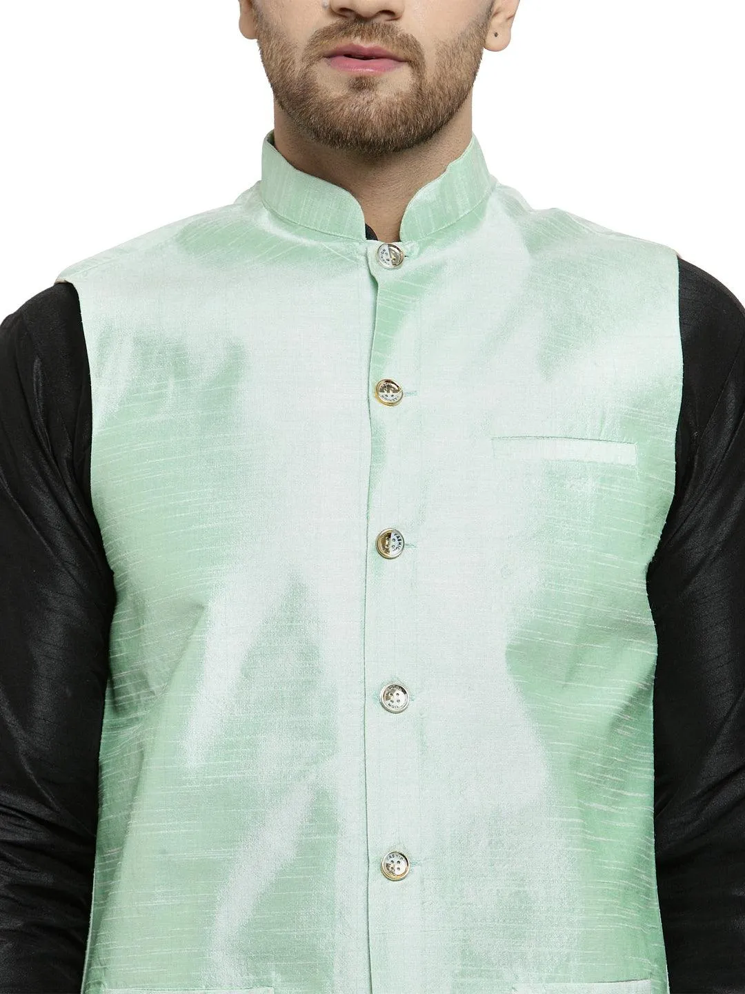 Men's Light Green Solid Nehru Jacket - Benstoke