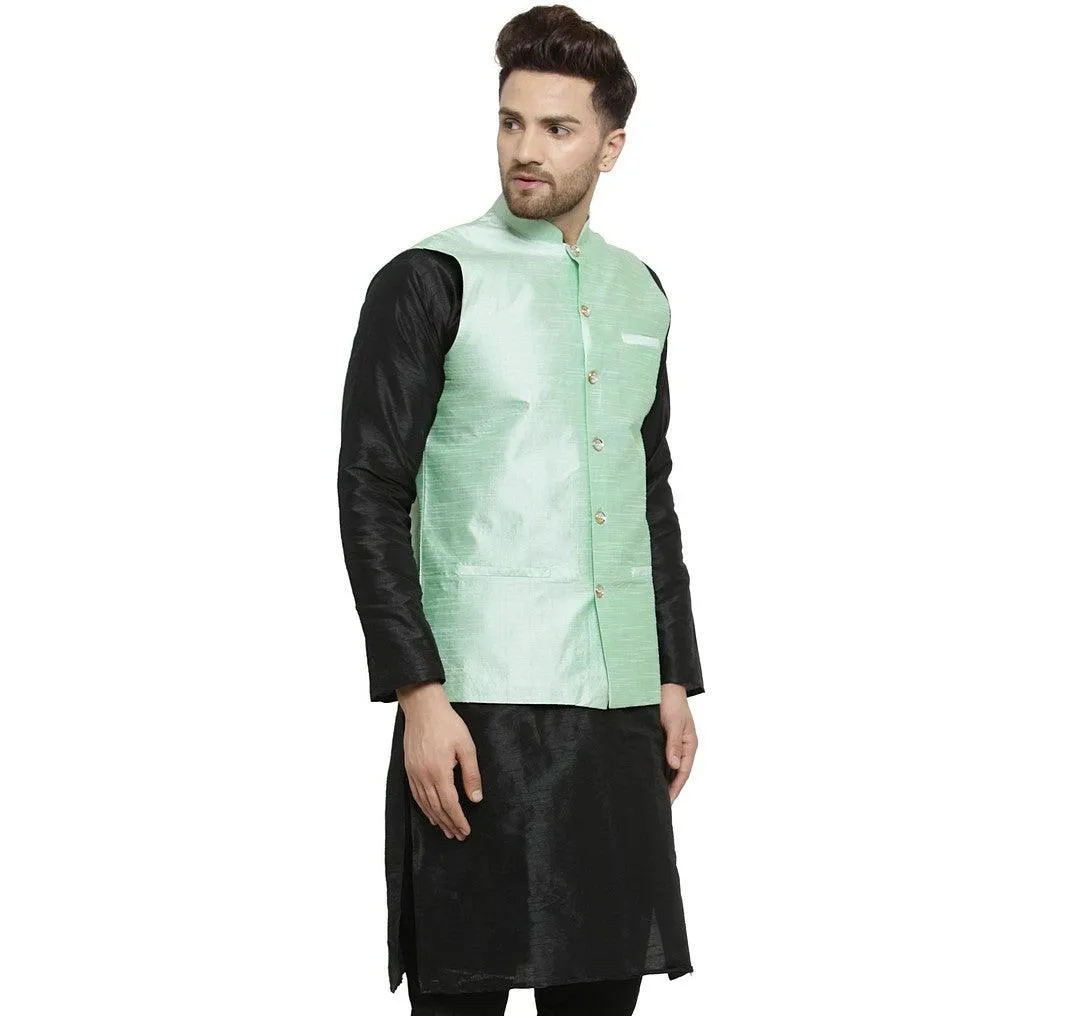 Men's Light Green Solid Nehru Jacket - Benstoke