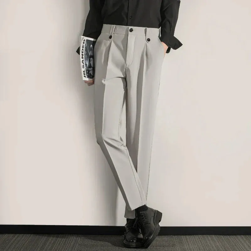 Mens Trousers  Classic Fit  Pleated Front  Straight Leg  Lightweight Cotton Blend