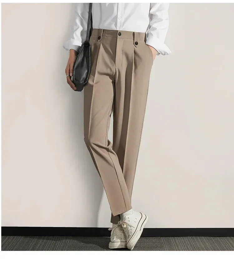 Mens Trousers  Classic Fit  Pleated Front  Straight Leg  Lightweight Cotton Blend