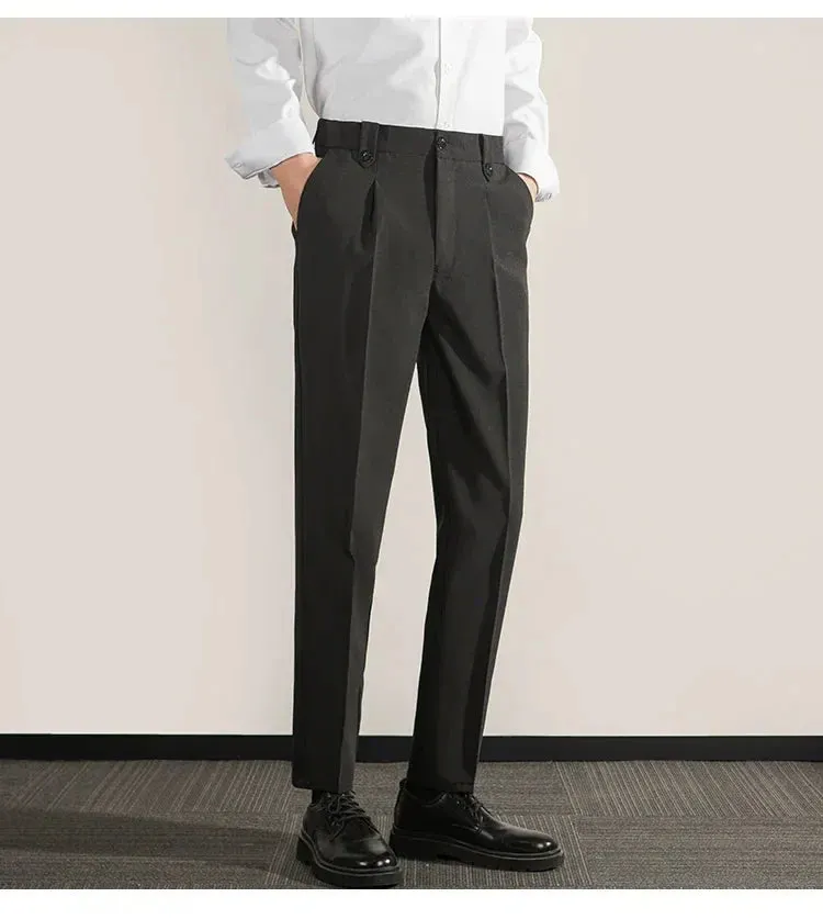 Mens Trousers  Classic Fit  Pleated Front  Straight Leg  Lightweight Cotton Blend
