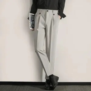 Mens Trousers  Classic Fit  Pleated Front  Straight Leg  Lightweight Cotton Blend