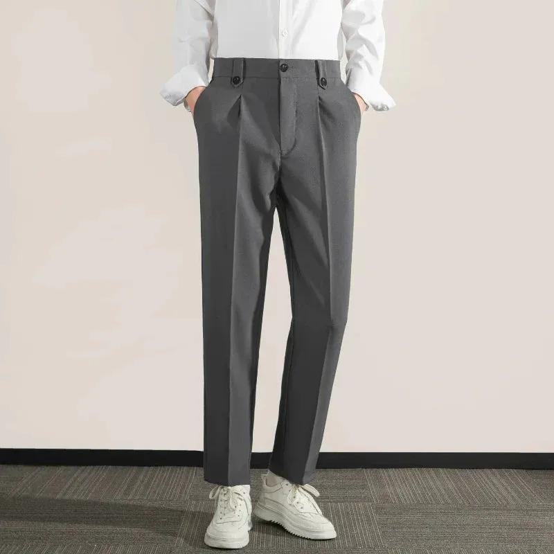 Mens Trousers  Classic Fit  Pleated Front  Straight Leg  Lightweight Cotton Blend