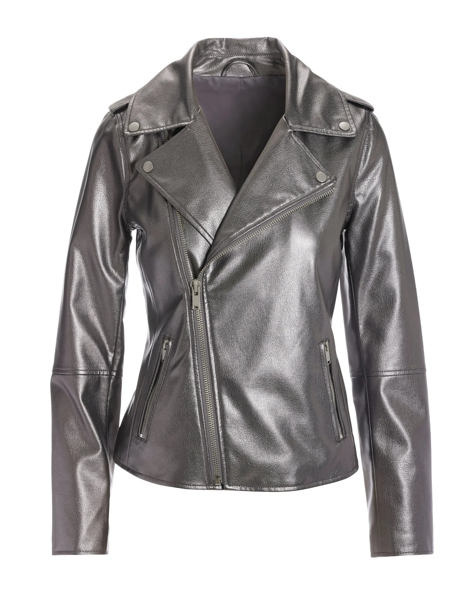Metallic Faux Leather Moto Jacket Metallic Pewter