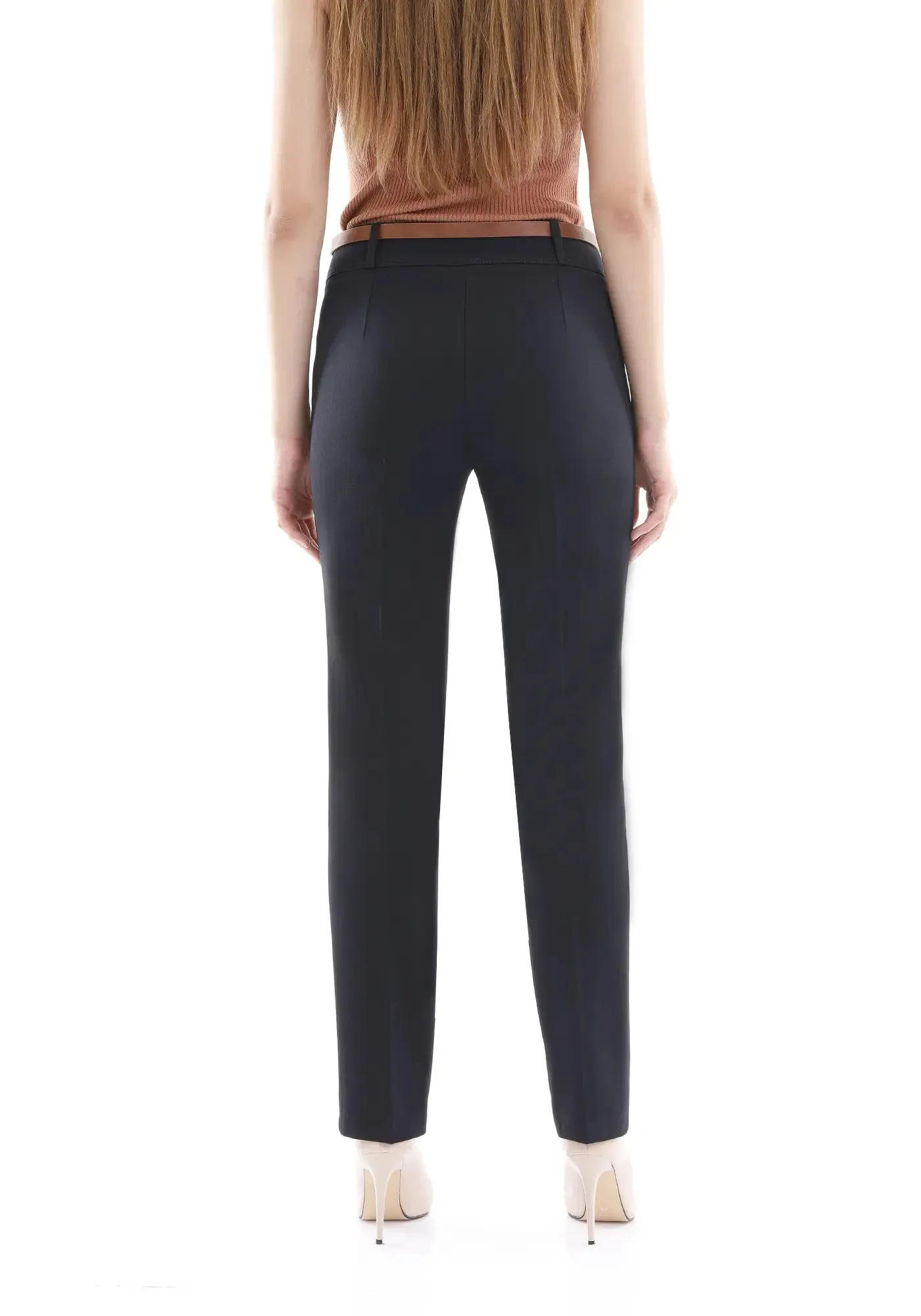Navy Straight Leg Pants with Pockets and Belt
