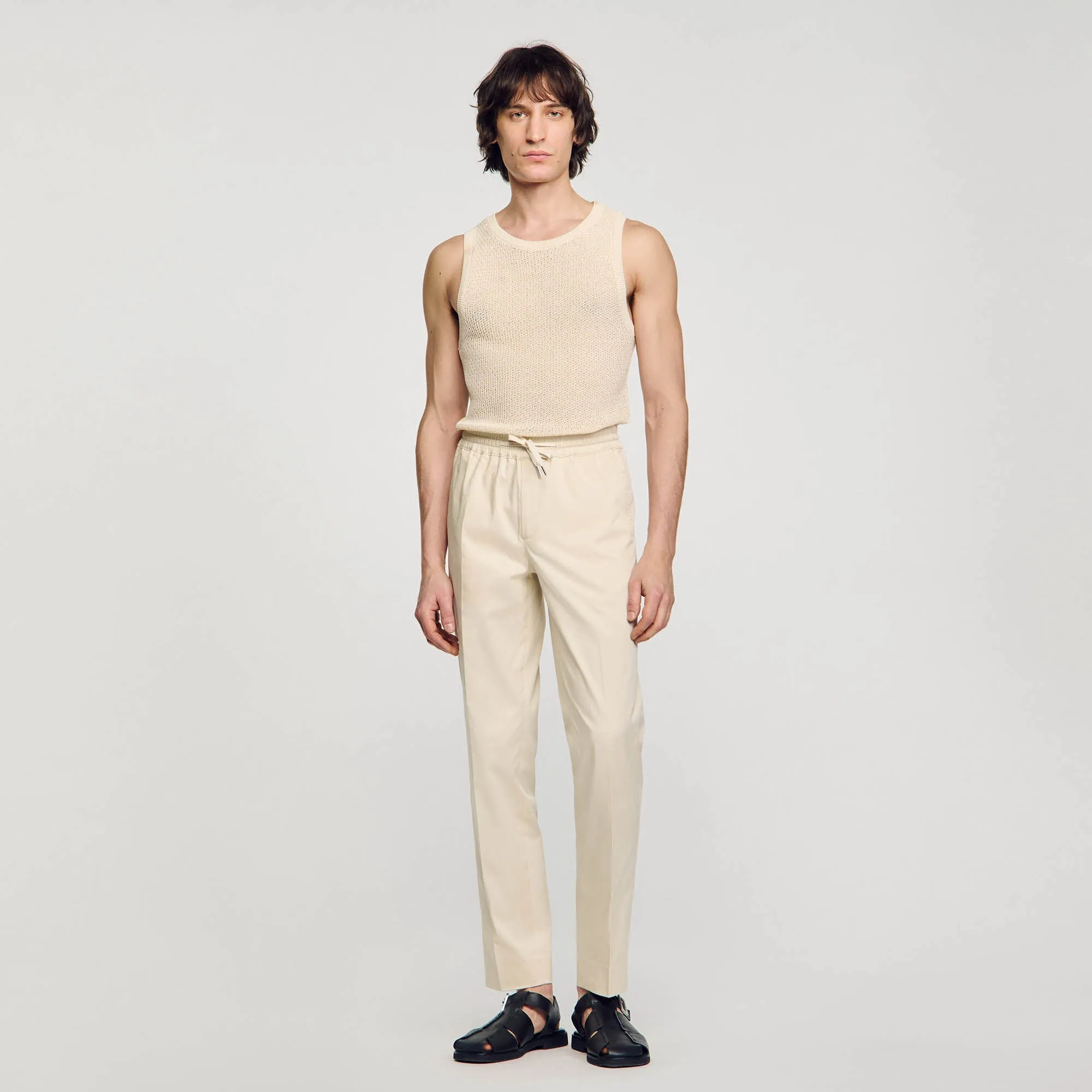 New Alpha Cotton Elasticated Straight-Leg Pants Light Beige
