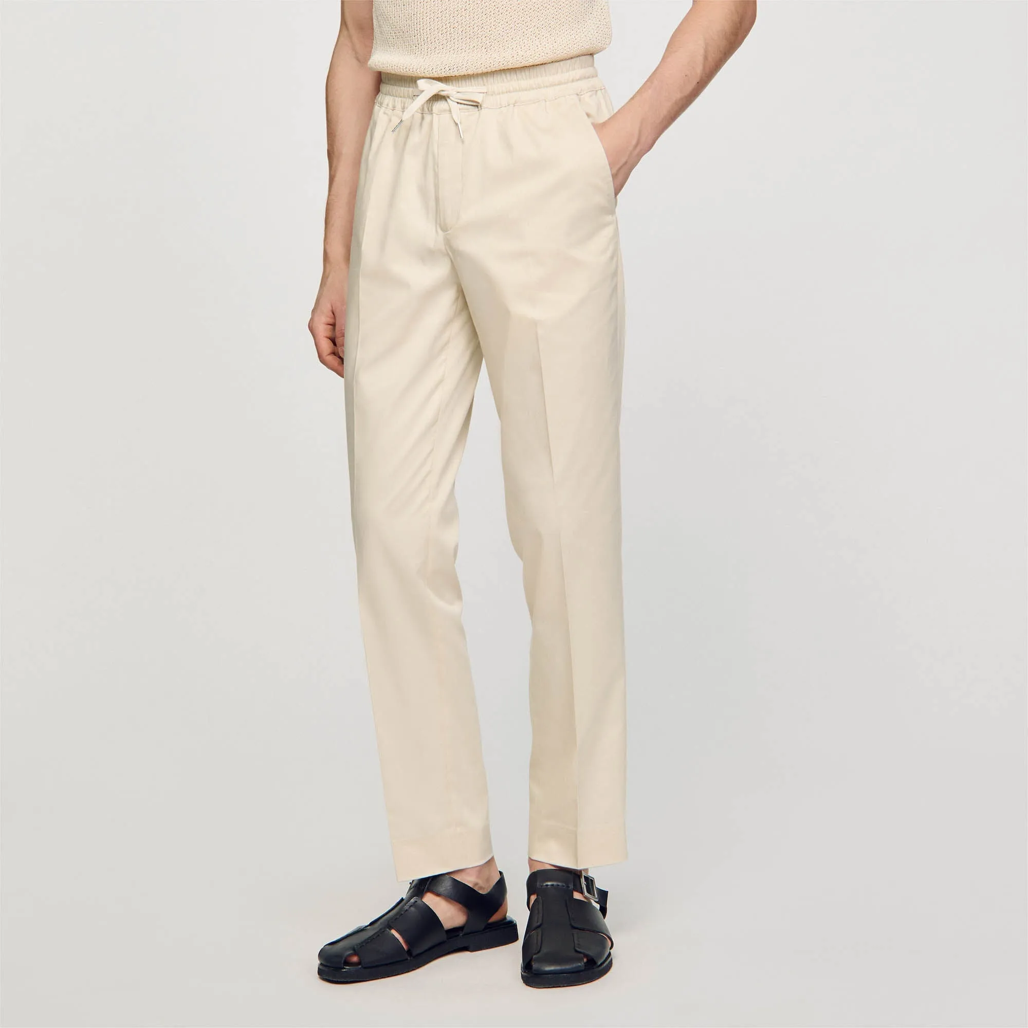 New Alpha Cotton Elasticated Straight-Leg Pants Light Beige