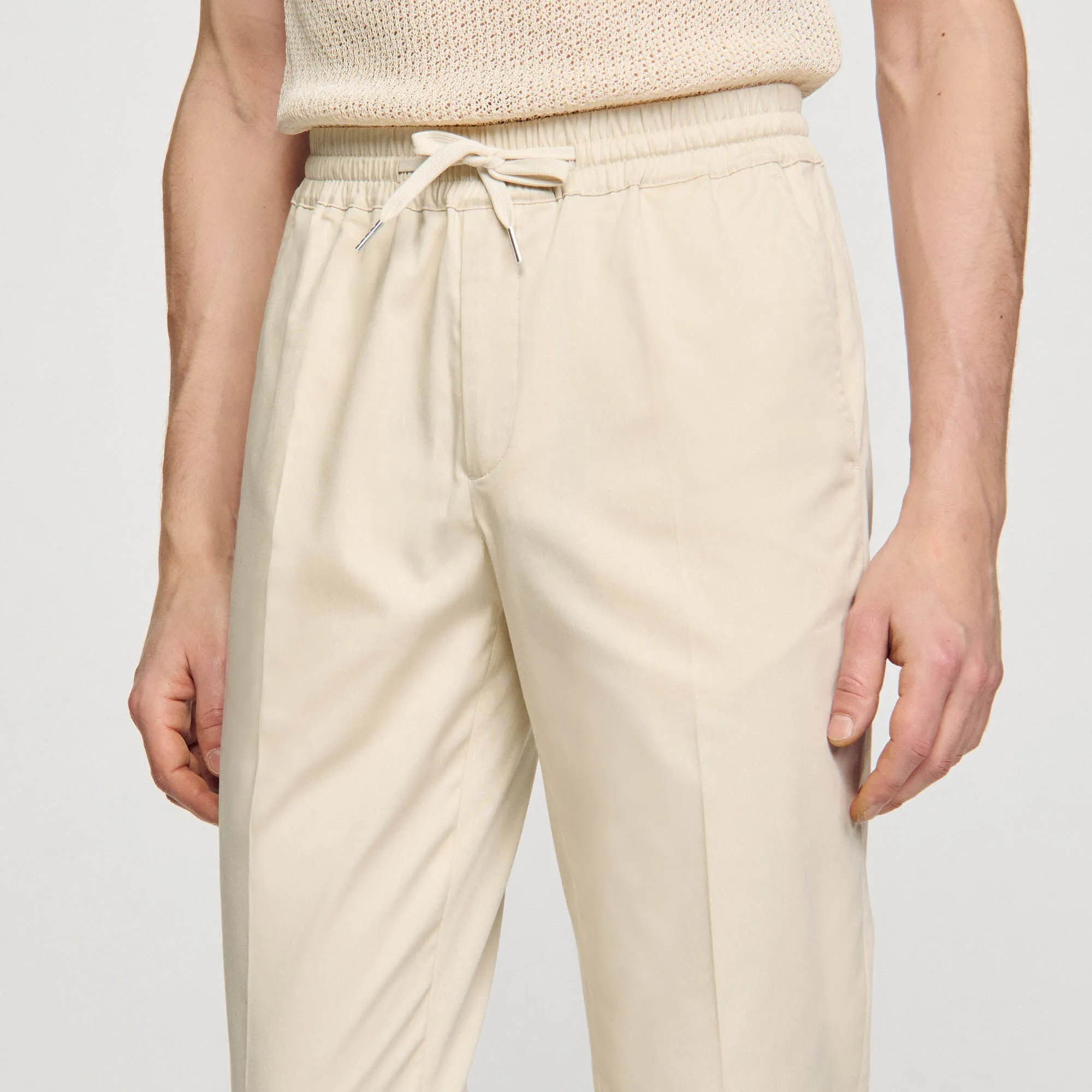 New Alpha Cotton Elasticated Straight-Leg Pants Light Beige