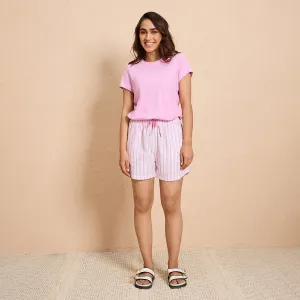 Nykd By Nykaa Essential Cotton Shorts Coord Set With Crew Neck Cotton Knit Tee Nys942 Pink