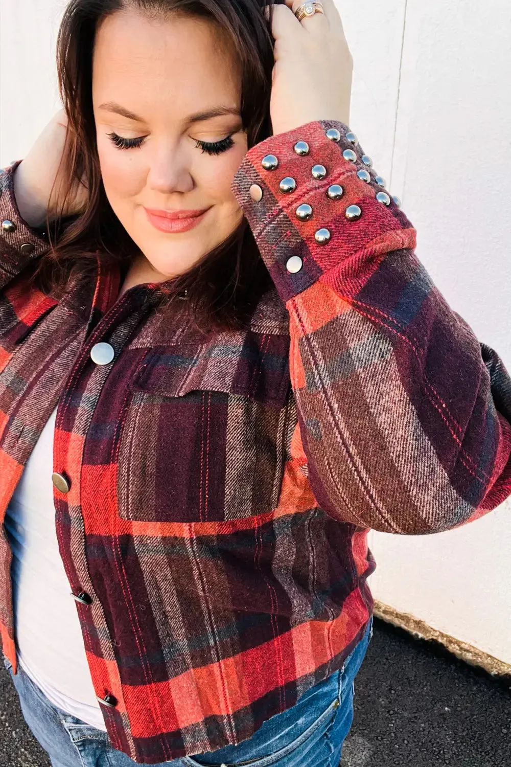 On My Game Studded Cropped Plaid Jacket (Small to 3XL)