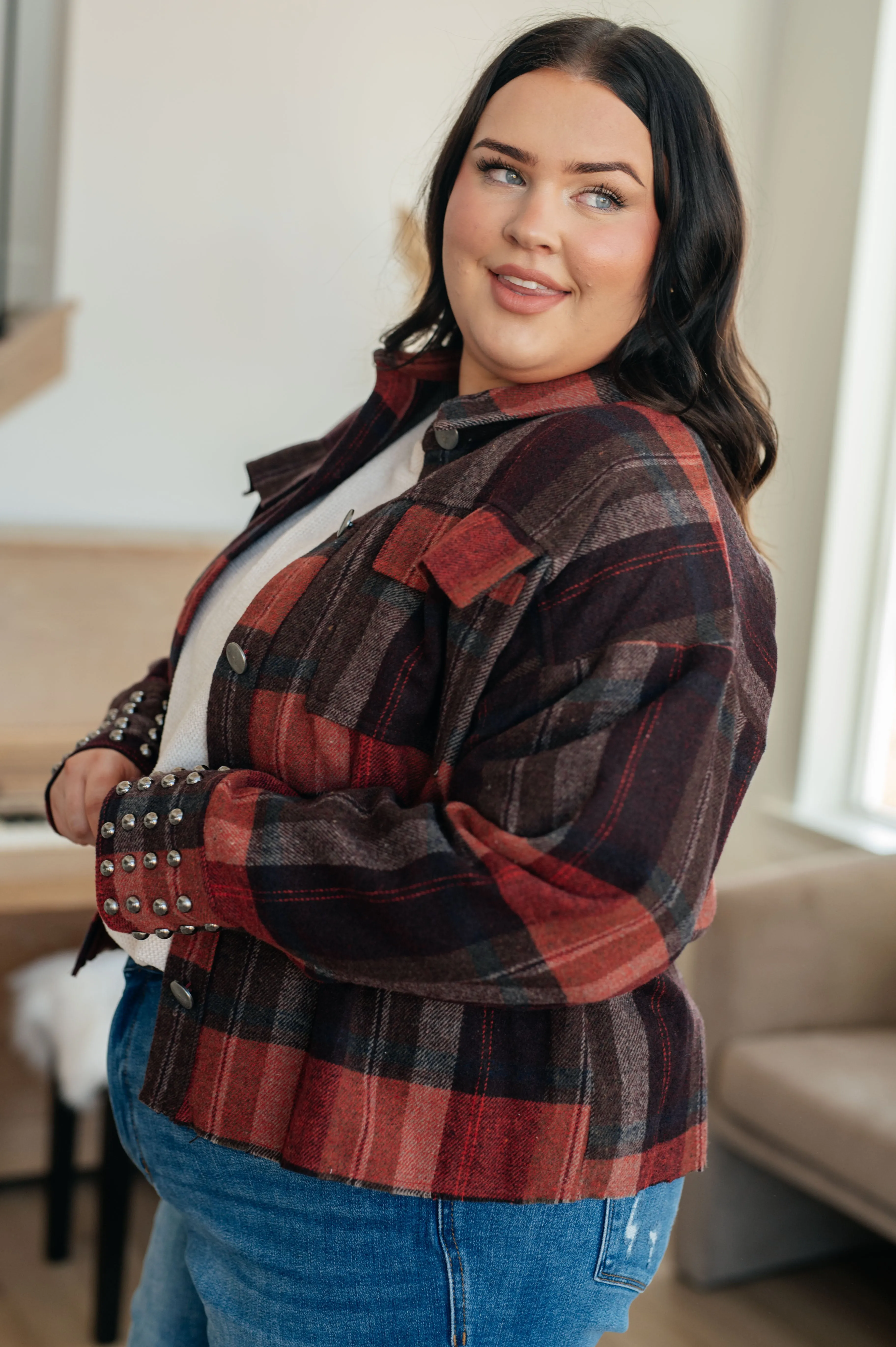 On My Game Studded Cropped Plaid Jacket (Small to 3XL)