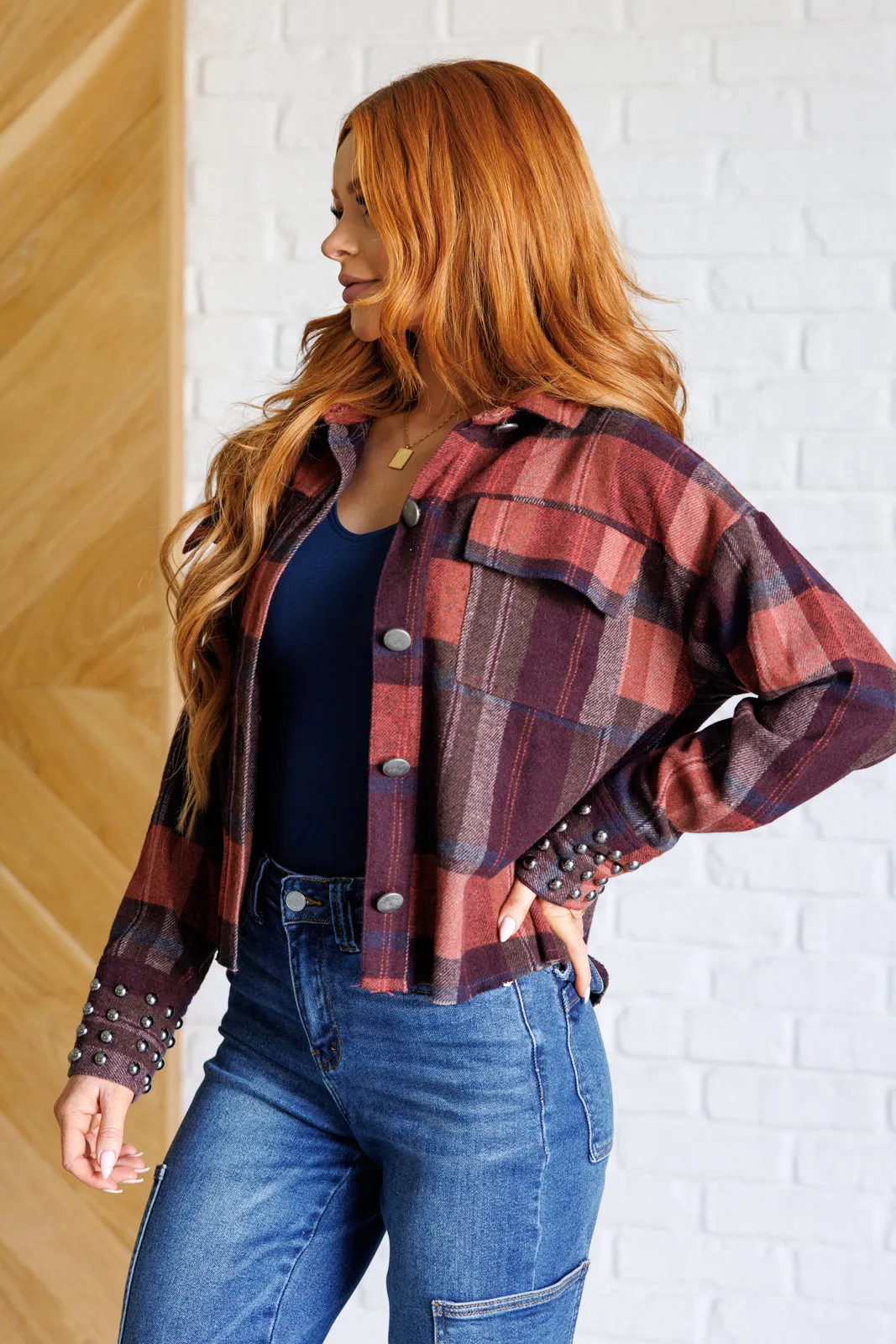 On My Game Studded Cropped Plaid Jacket (Small to 3XL)