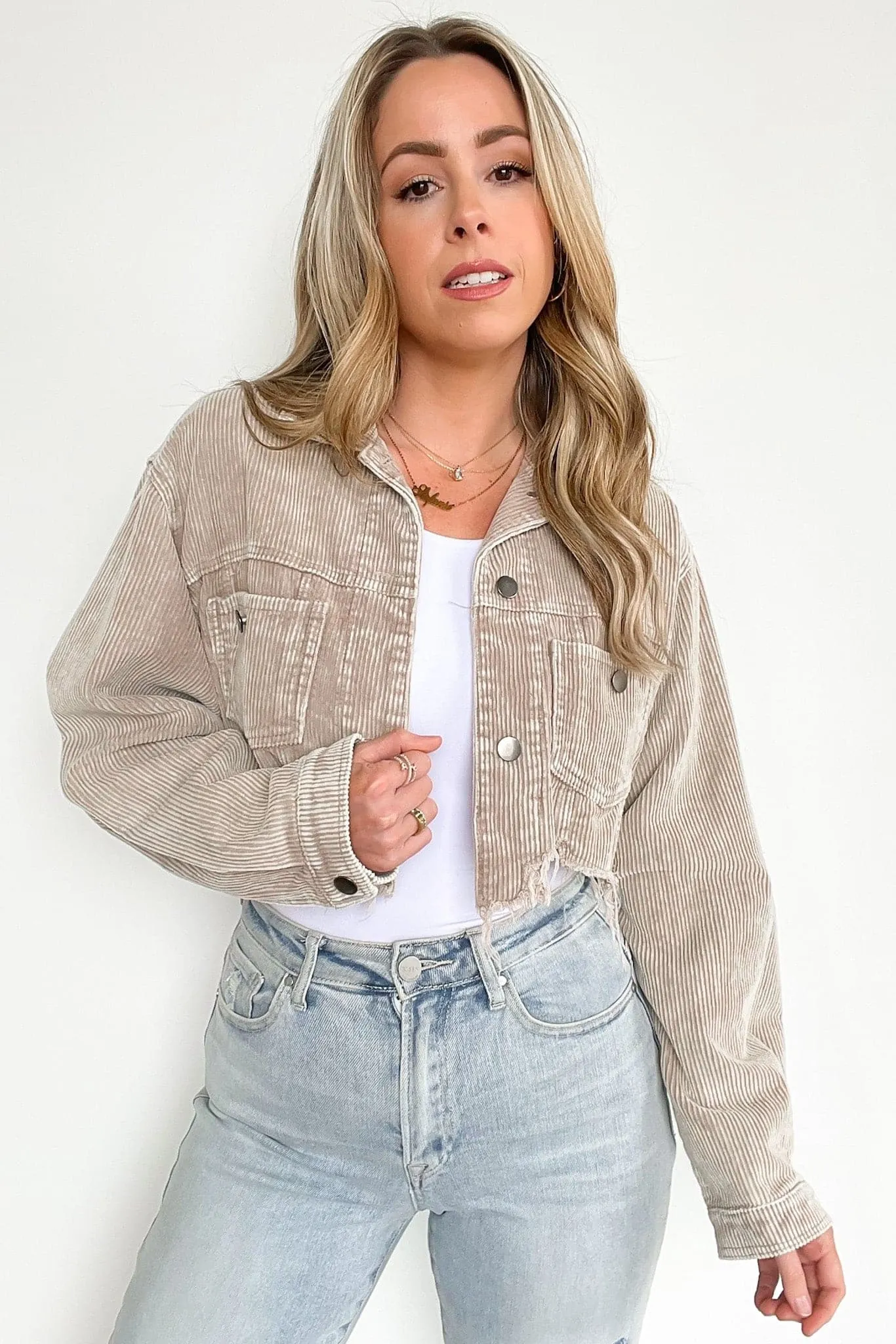 Perfect Promise Cropped Distressed Corduroy Jacket - FINAL SALE