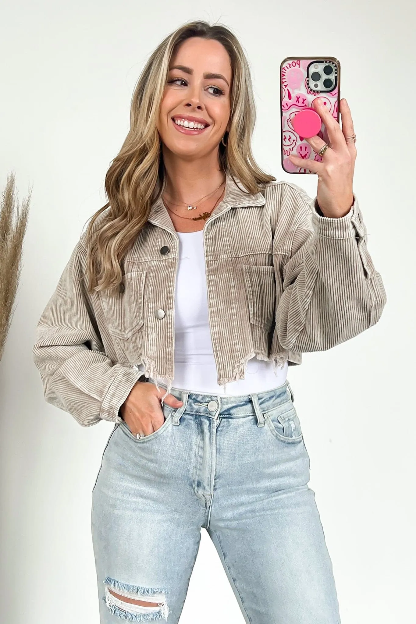 Perfect Promise Cropped Distressed Corduroy Jacket - FINAL SALE