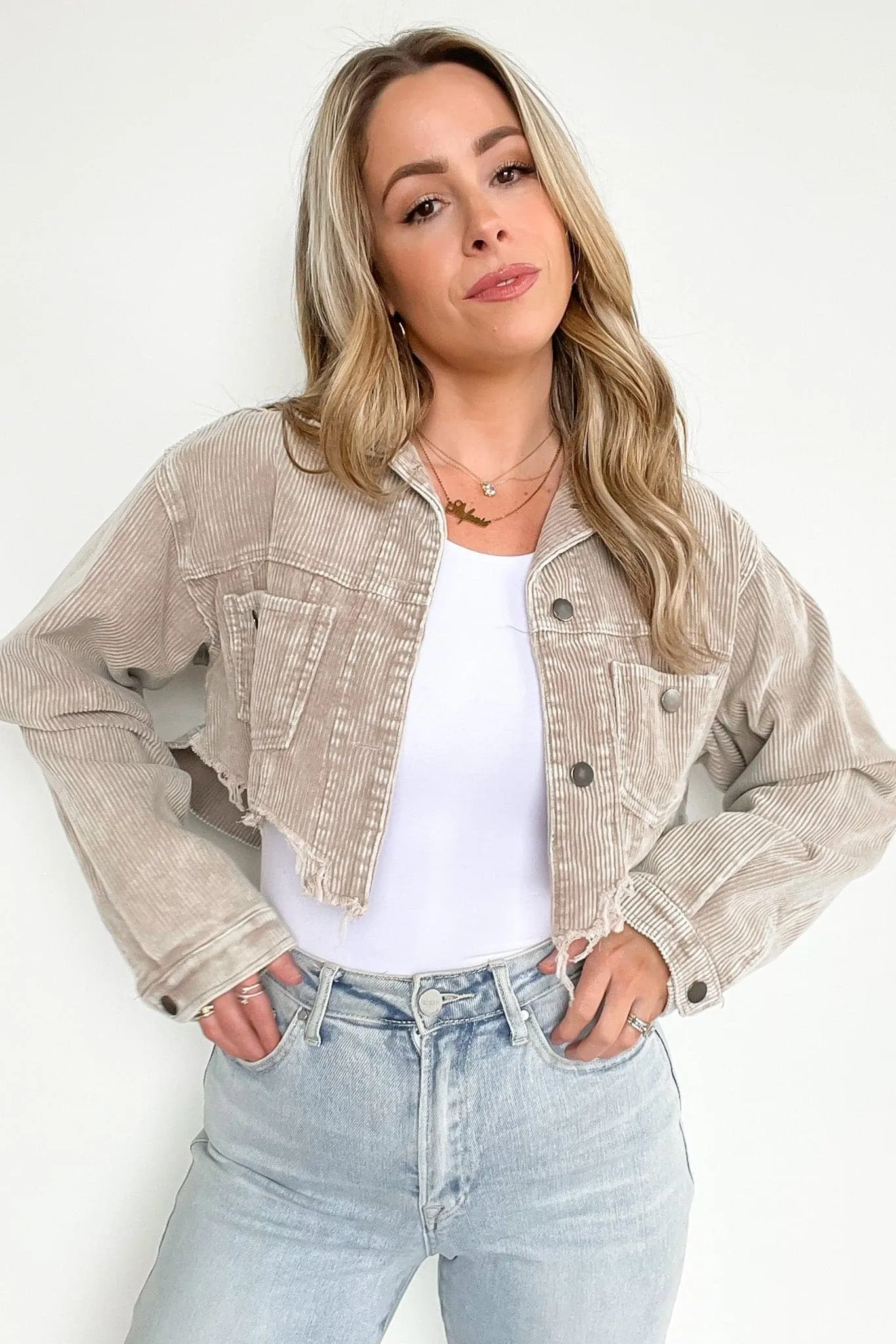 Perfect Promise Cropped Distressed Corduroy Jacket - FINAL SALE