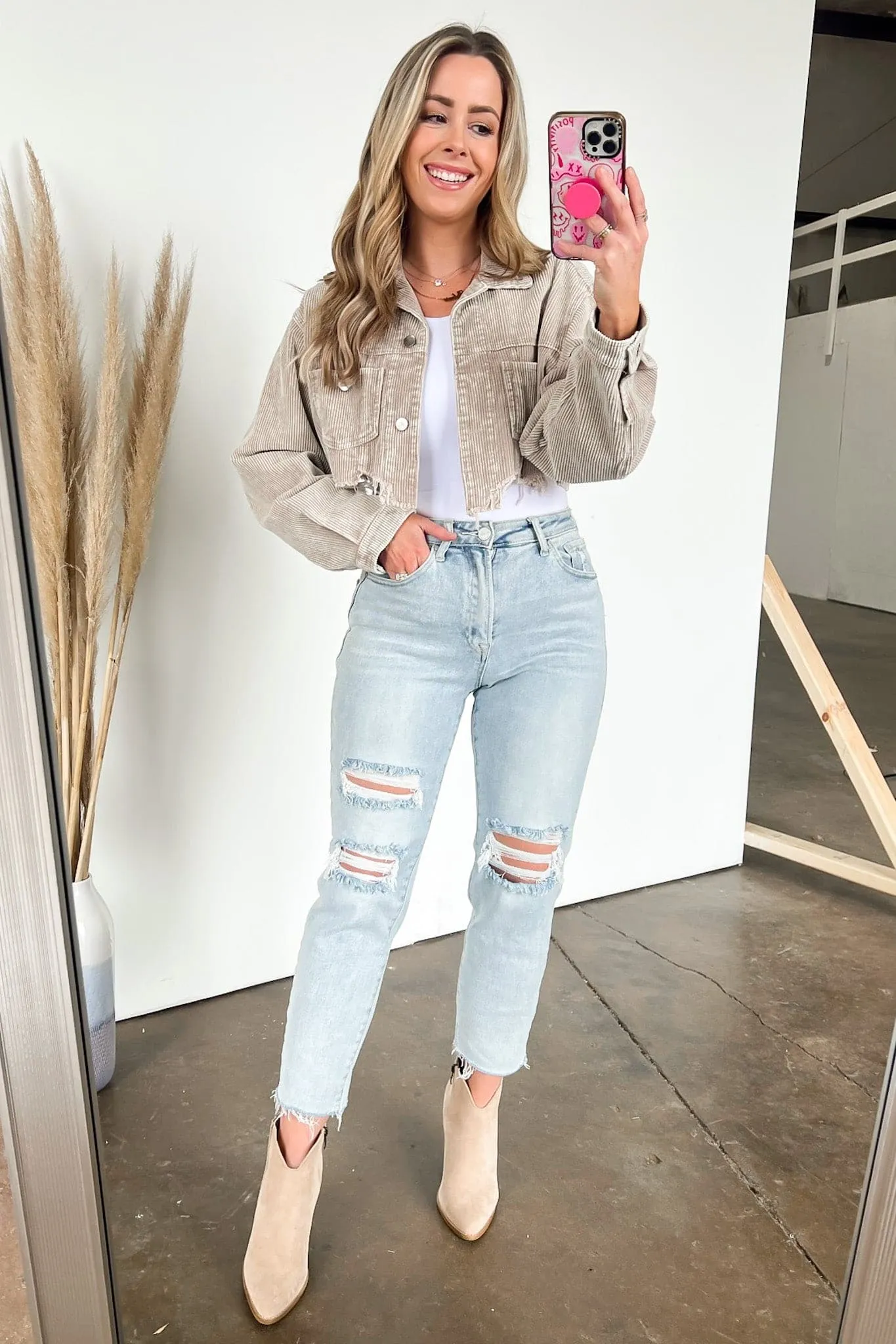 Perfect Promise Cropped Distressed Corduroy Jacket - FINAL SALE