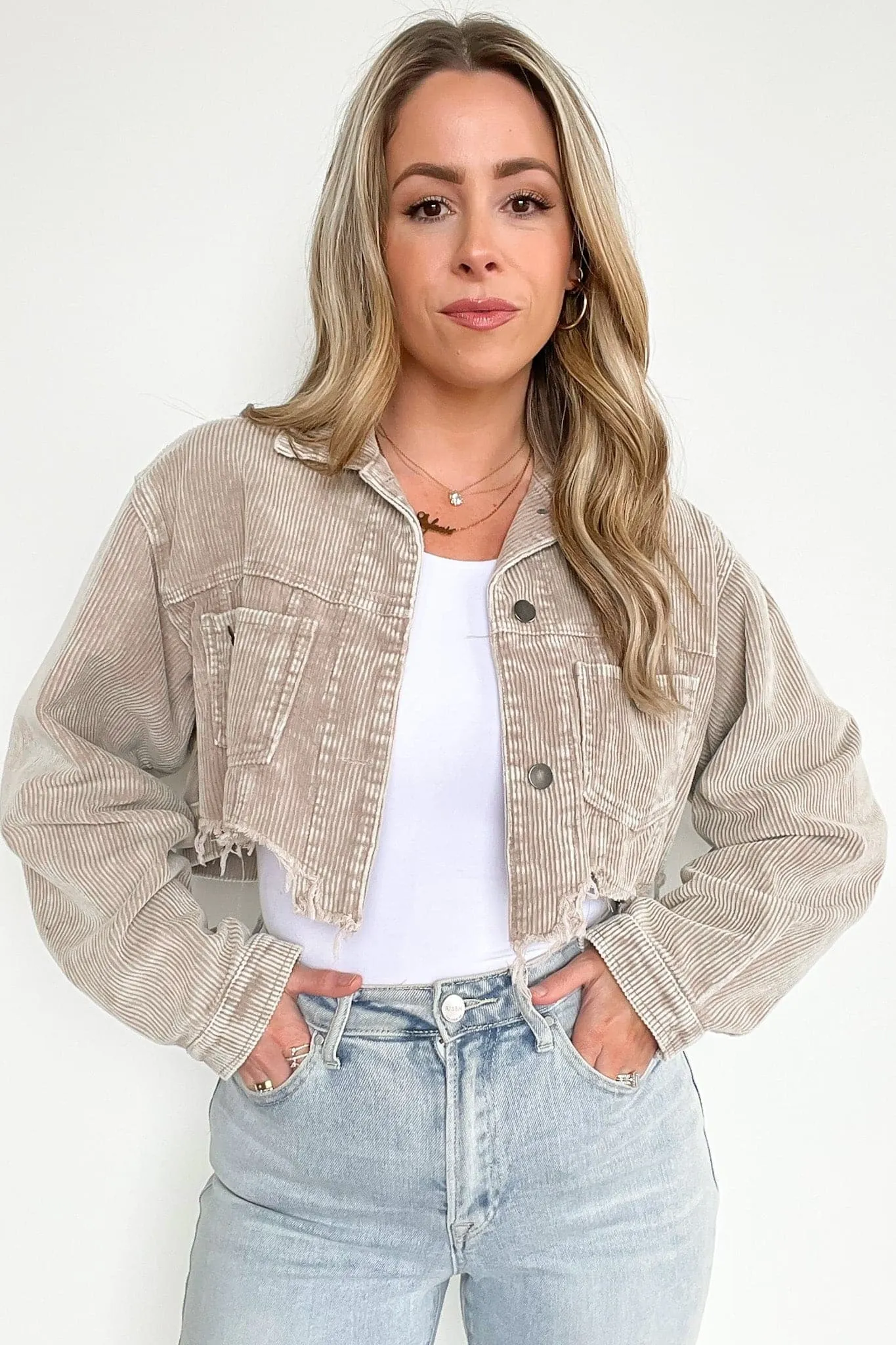 Perfect Promise Cropped Distressed Corduroy Jacket - FINAL SALE