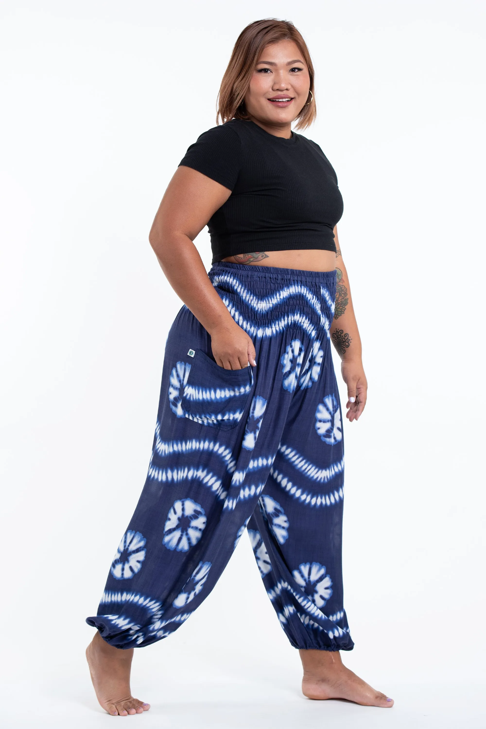 Plus Size Tie Dye Women's Harem Pants in Indigo