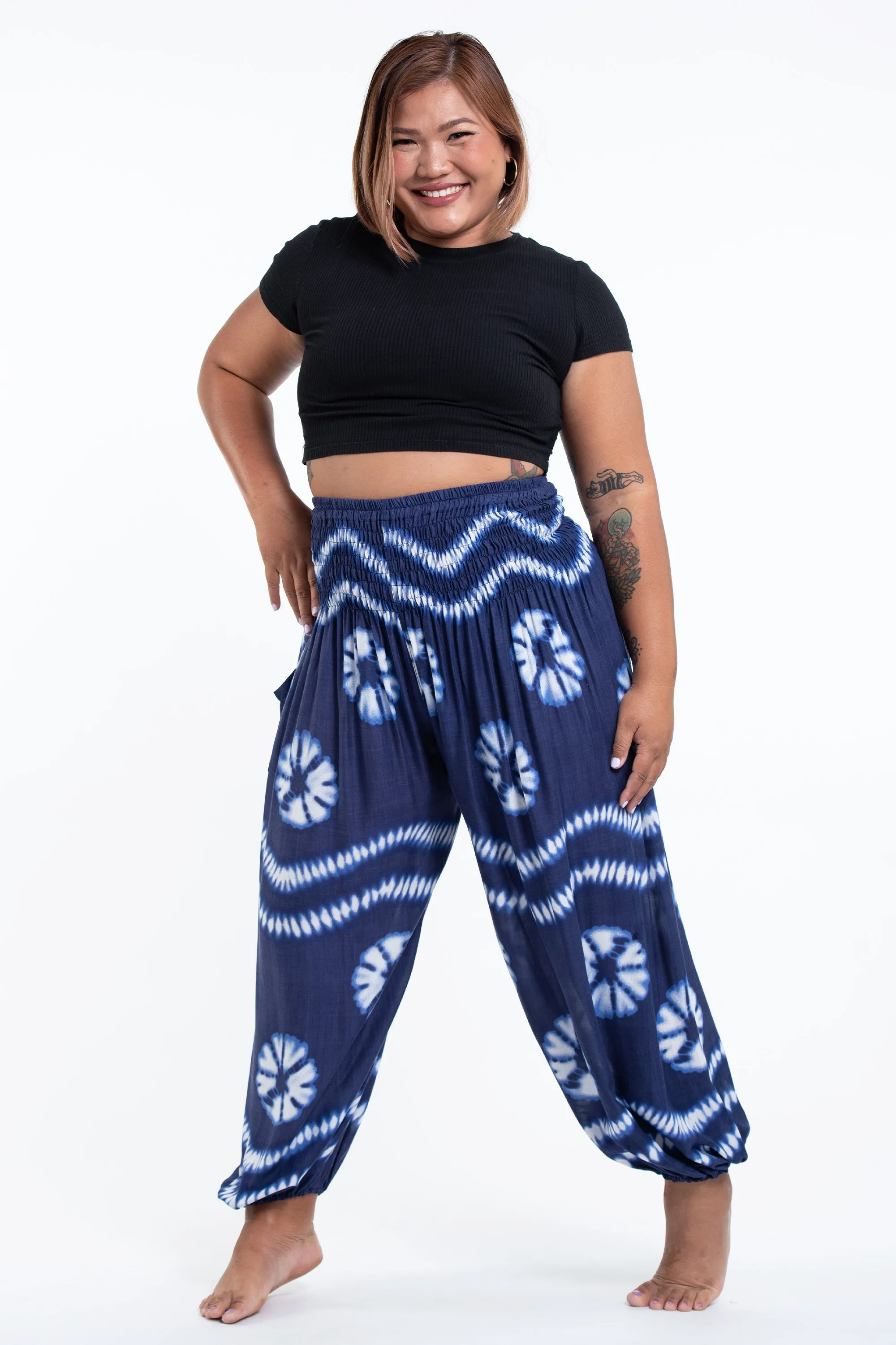 Plus Size Tie Dye Women's Harem Pants in Indigo