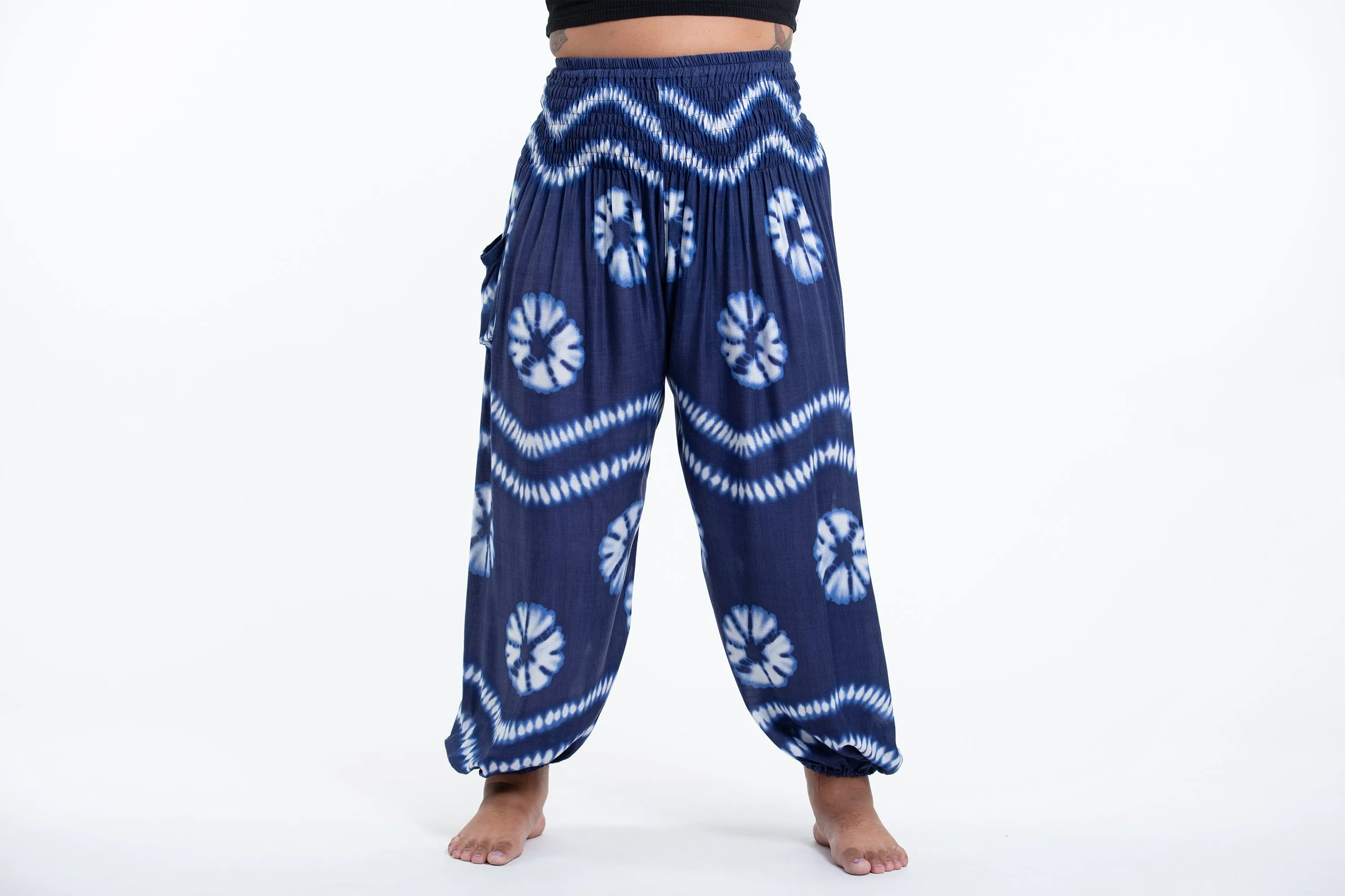 Plus Size Tie Dye Women's Harem Pants in Indigo