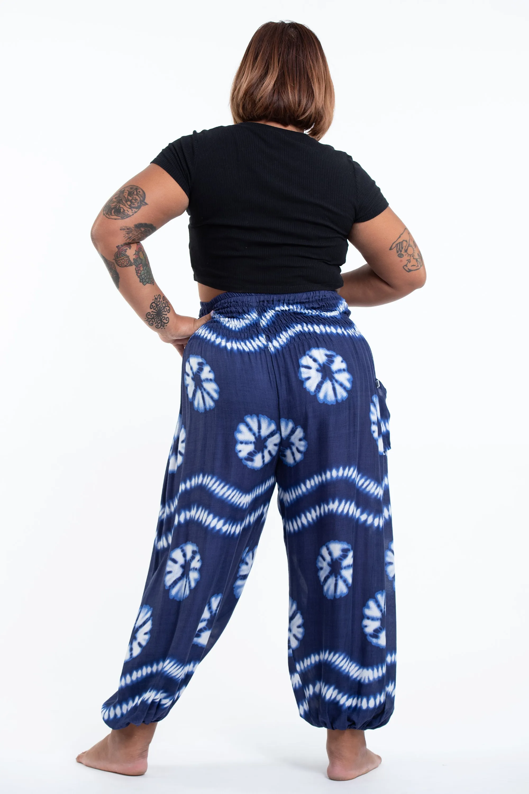 Plus Size Tie Dye Women's Harem Pants in Indigo