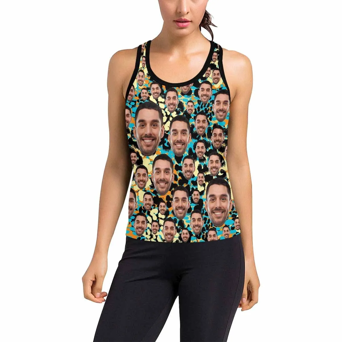 Put Seamless Face on Tank Top Spot Women's Racerback Yoga Tank Top